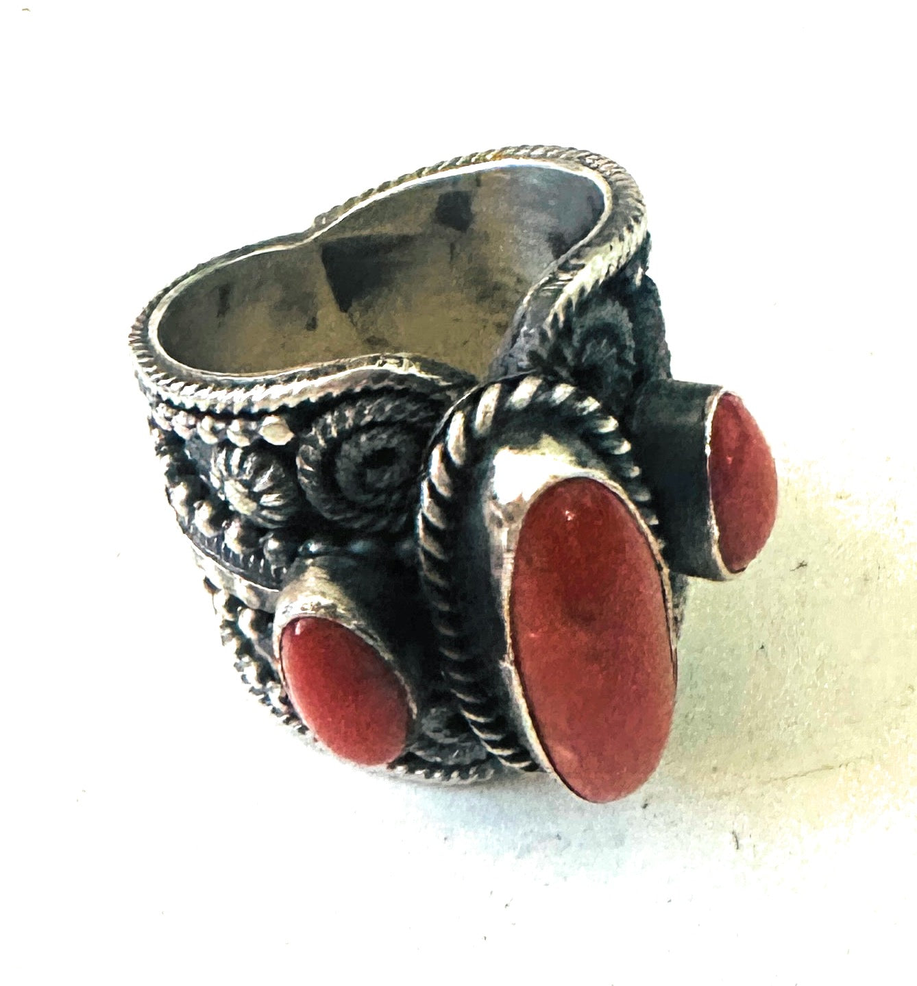 Navajo Sterling Silver and Coral Ring Size 10 by Hemerson Brown