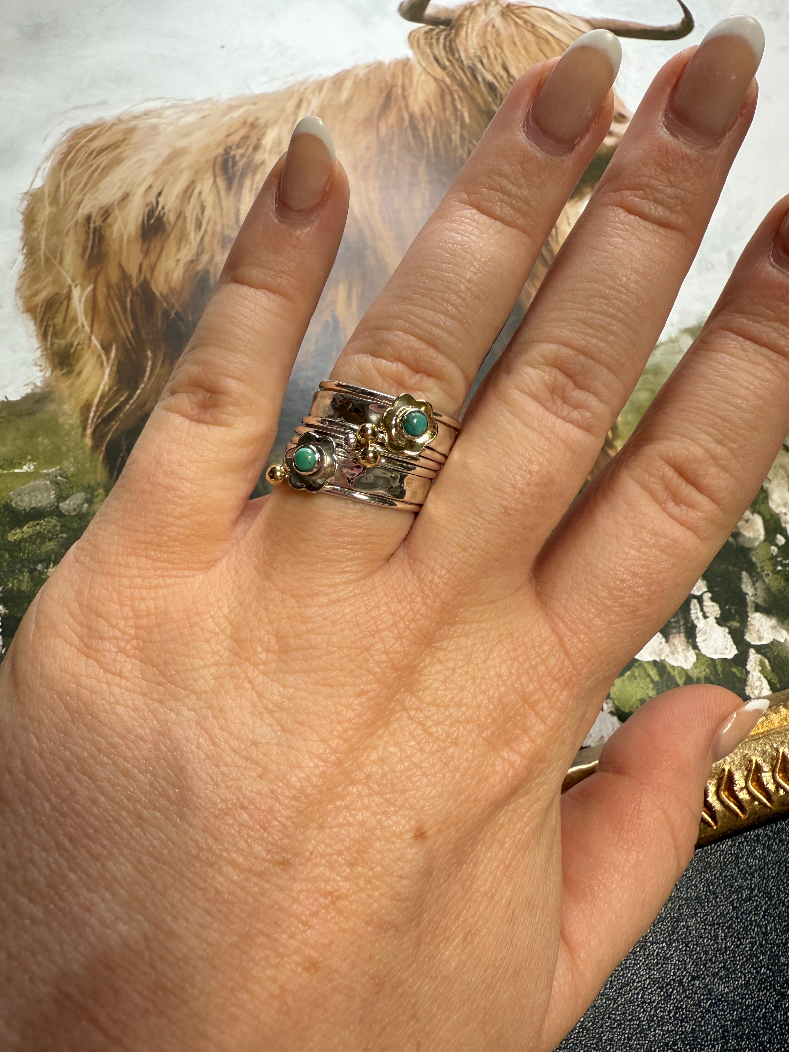 Handmade Sterling Silver Turquoise Flower Stacker Ring