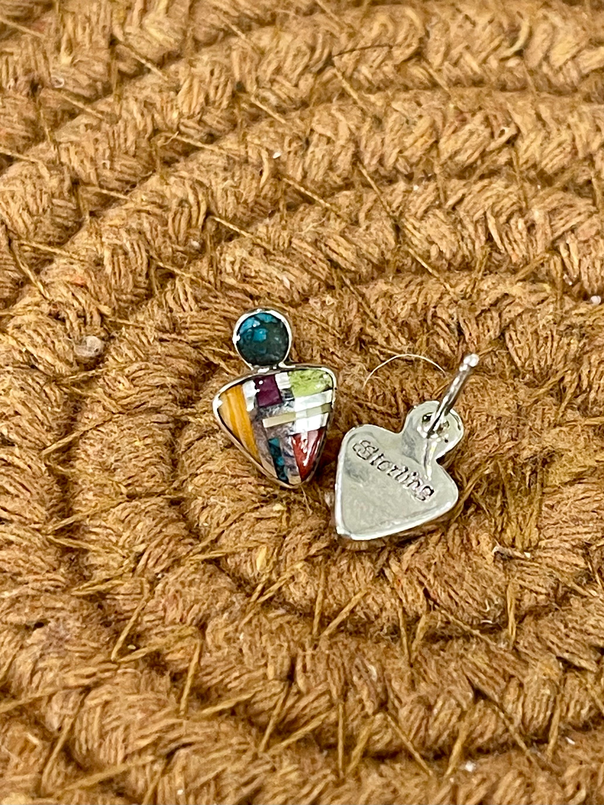 Beautiful Handmade Sterling Silver & Multi Stone Inlay Post Earrings