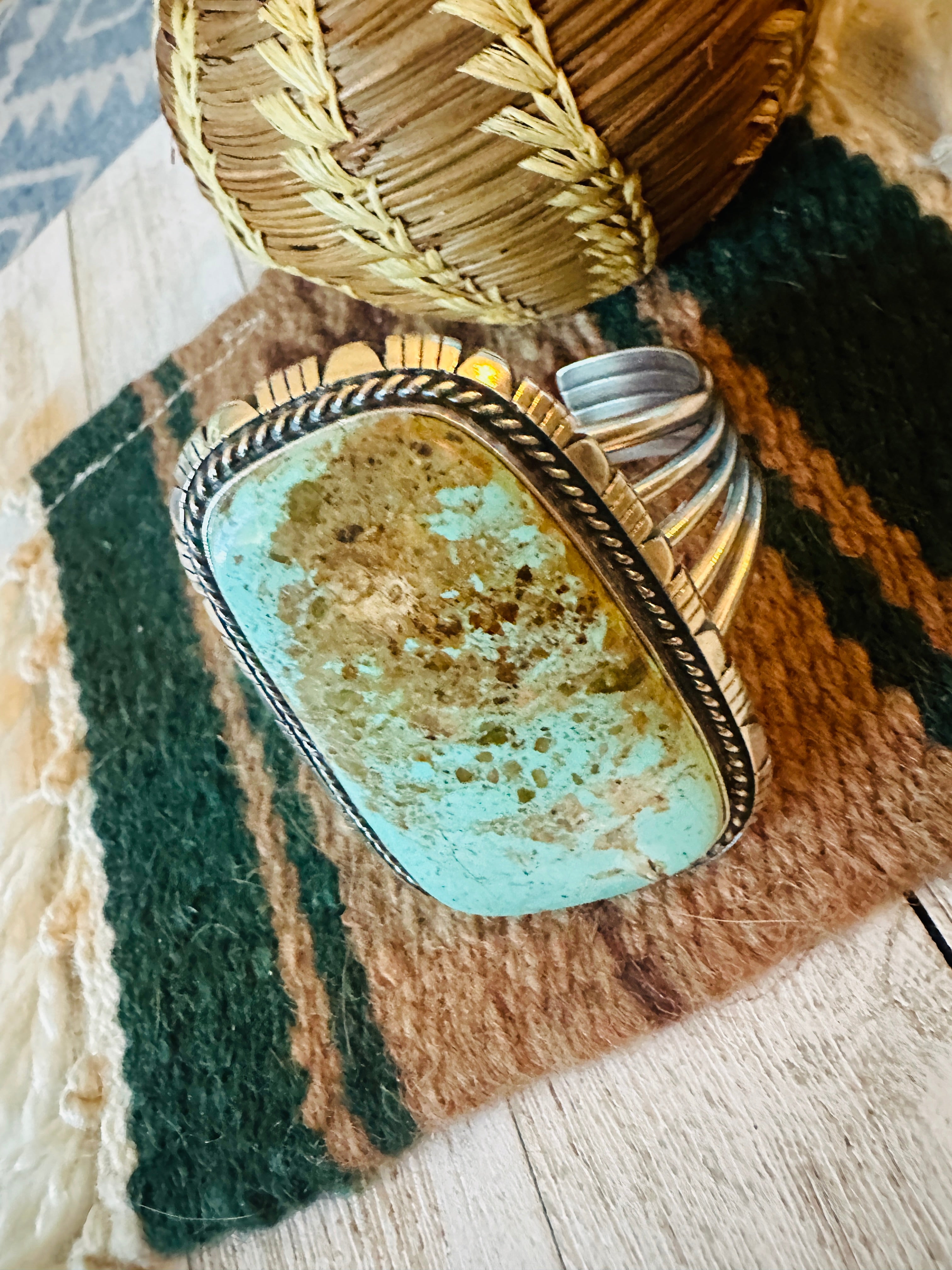 Navajo Sterling Silver & Number 8 Turquoise Cuff Bracelet