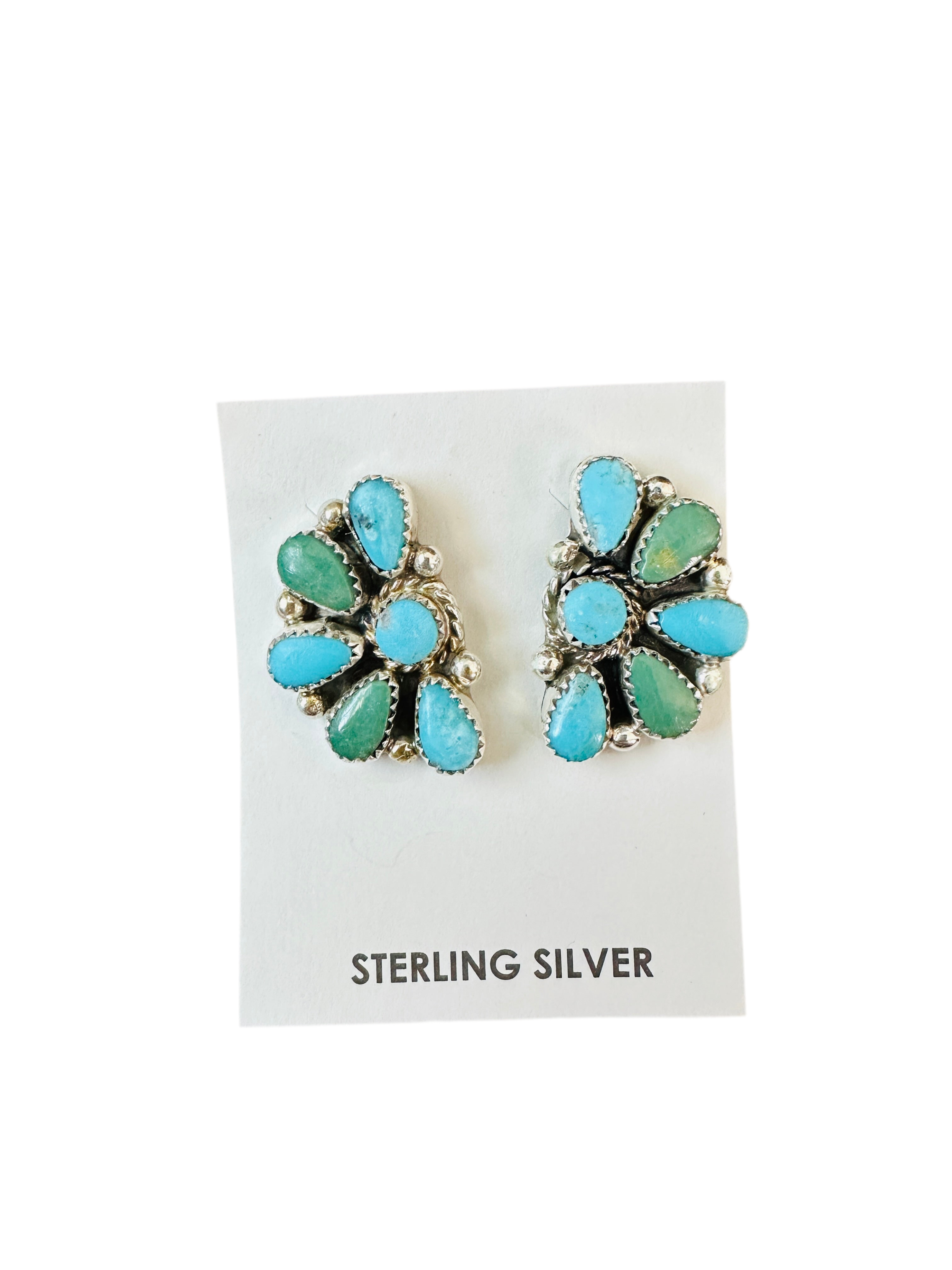 Handcrafted Sterling Silver & Turquoise Cluster Post Earrings