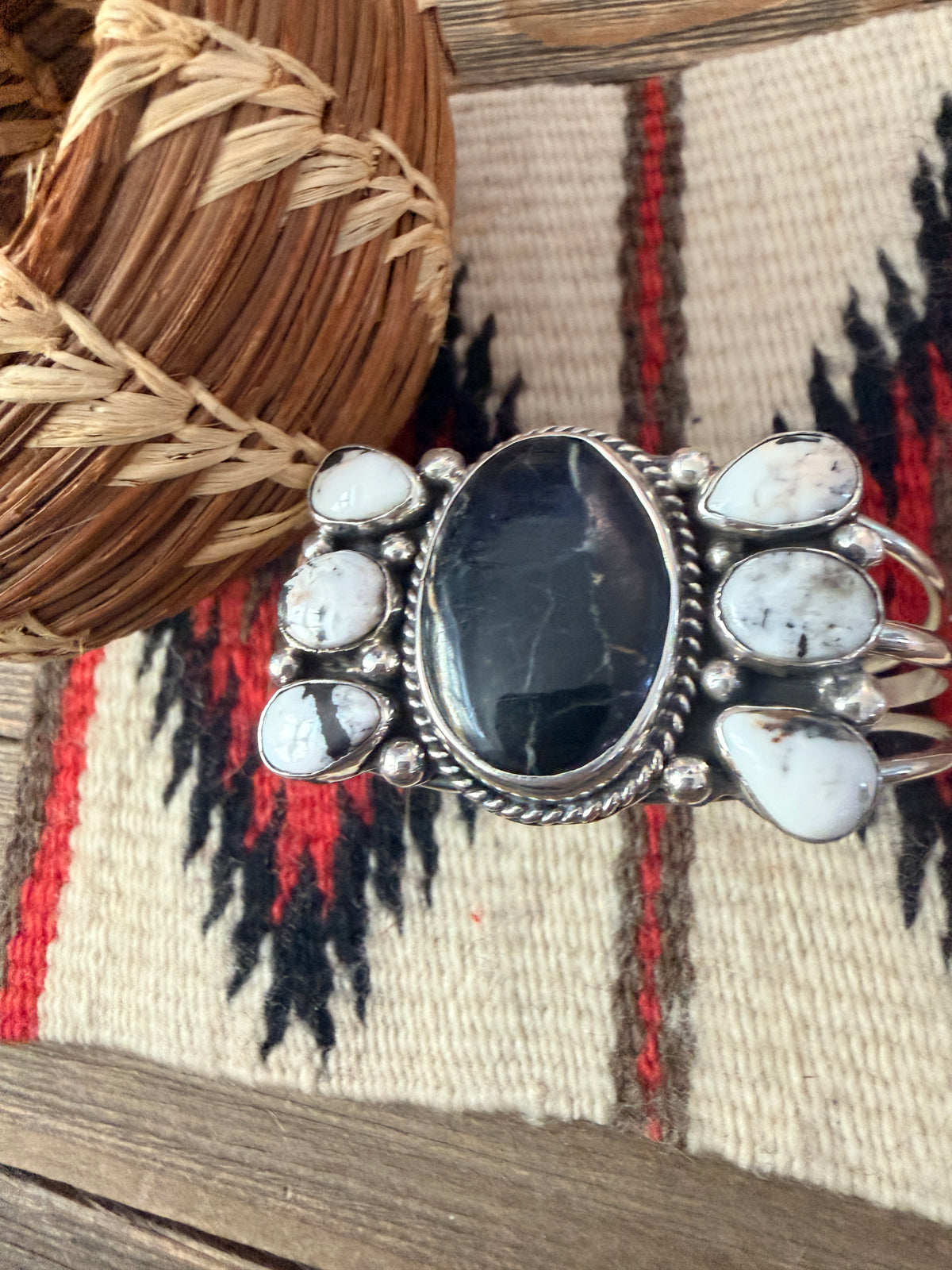 Handcrafted White Buffalo & Sterling Silver Cuff Bracelet by Charlene Yazzie