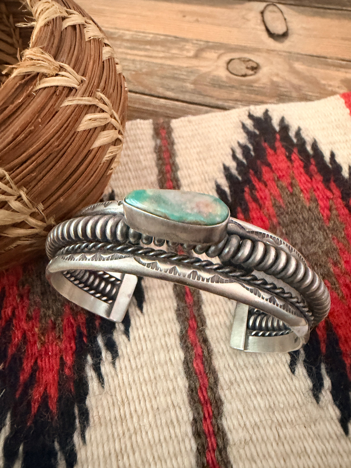 Handcrafted Carico Lake Turquoise & Sterling Silver Cuff Bracelet