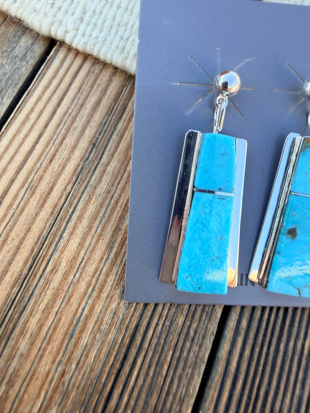 Handcrafted Turquoise & Sterling Silver Inlay Dangle Earrings by Brenda Pete