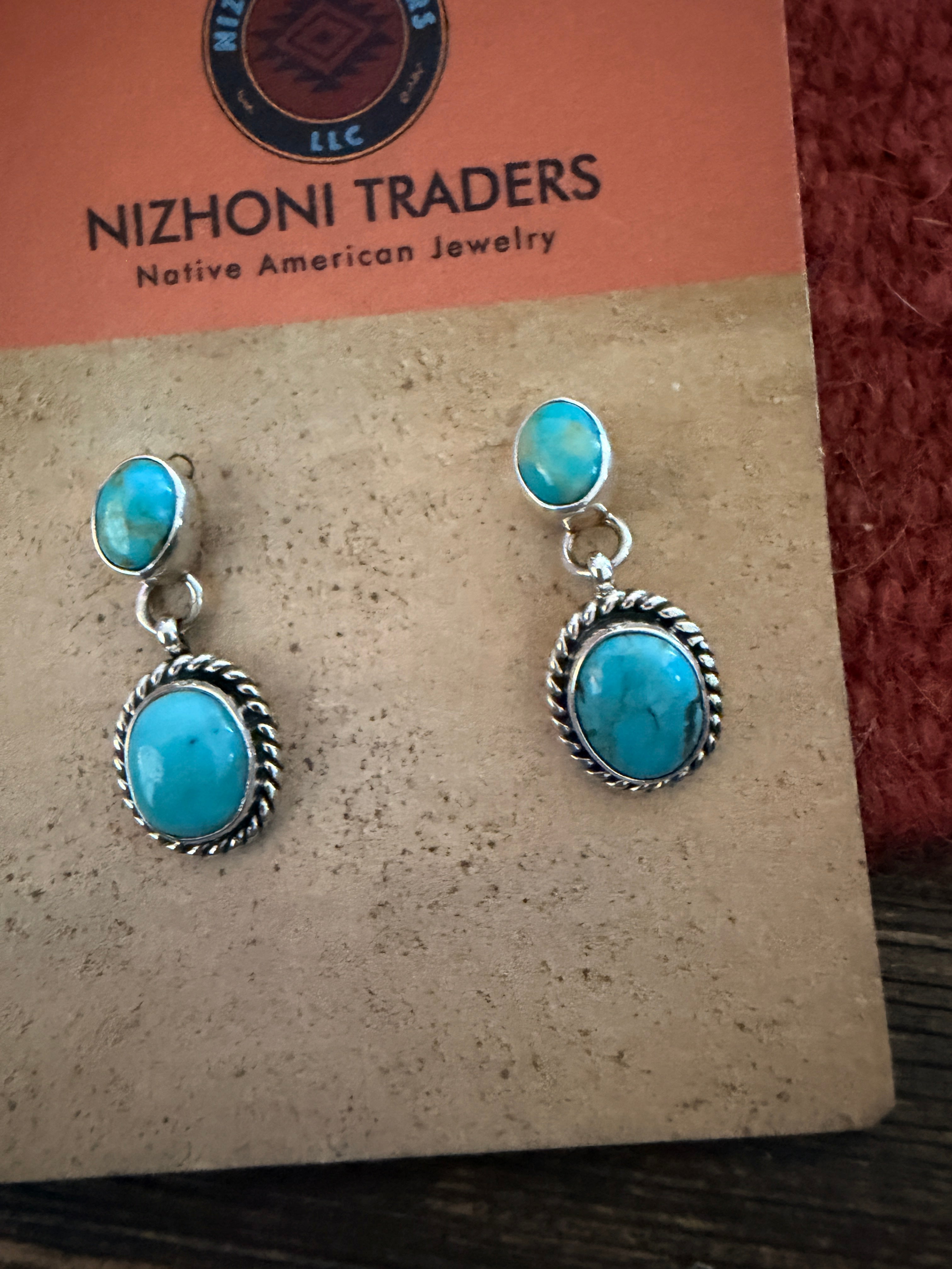 Handcrafted Turquoise & Sterling Silver Dangle Earrings