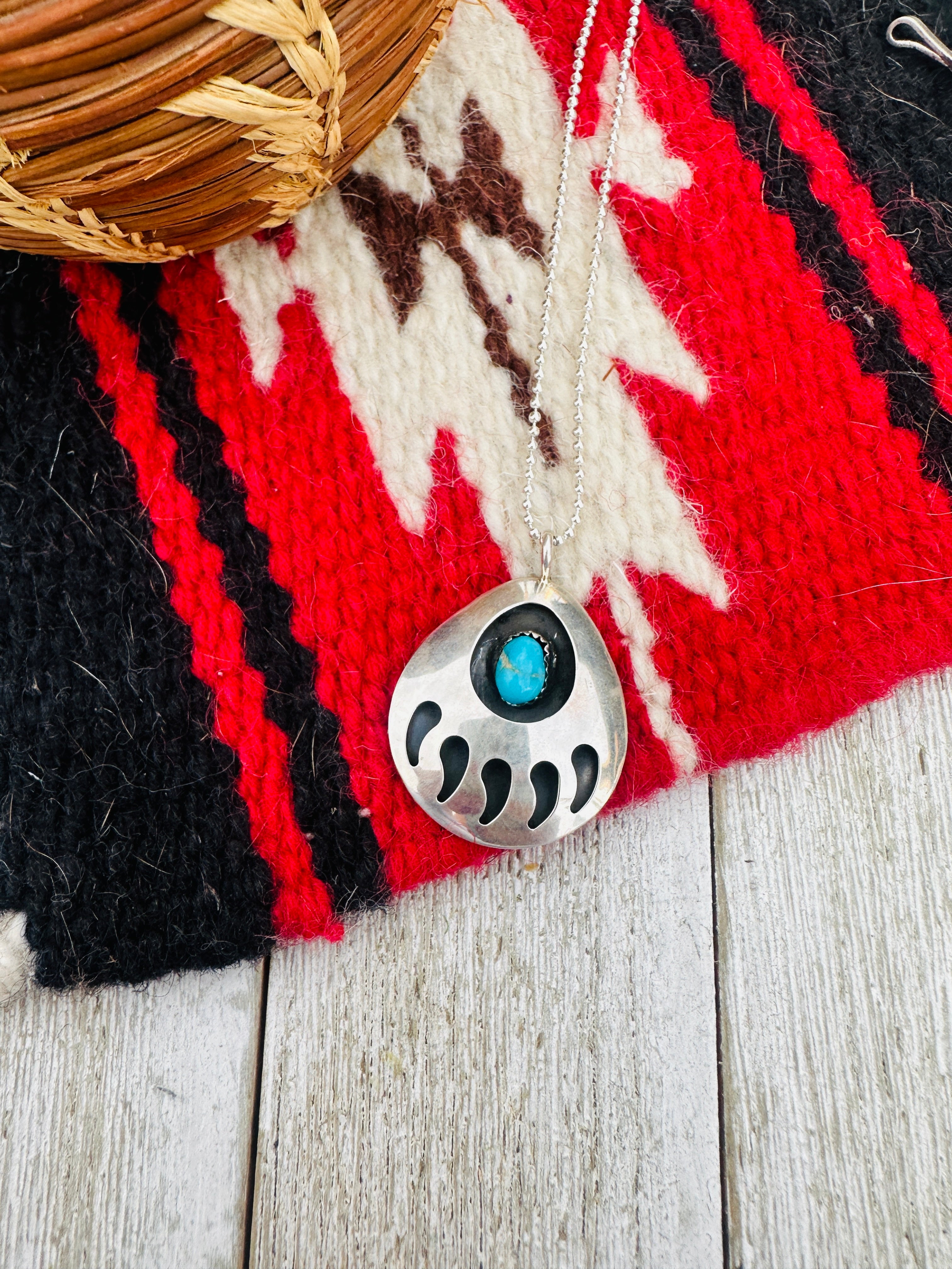 Handcrafted Sterling Silver & Turquoise Bear Paw Pendant