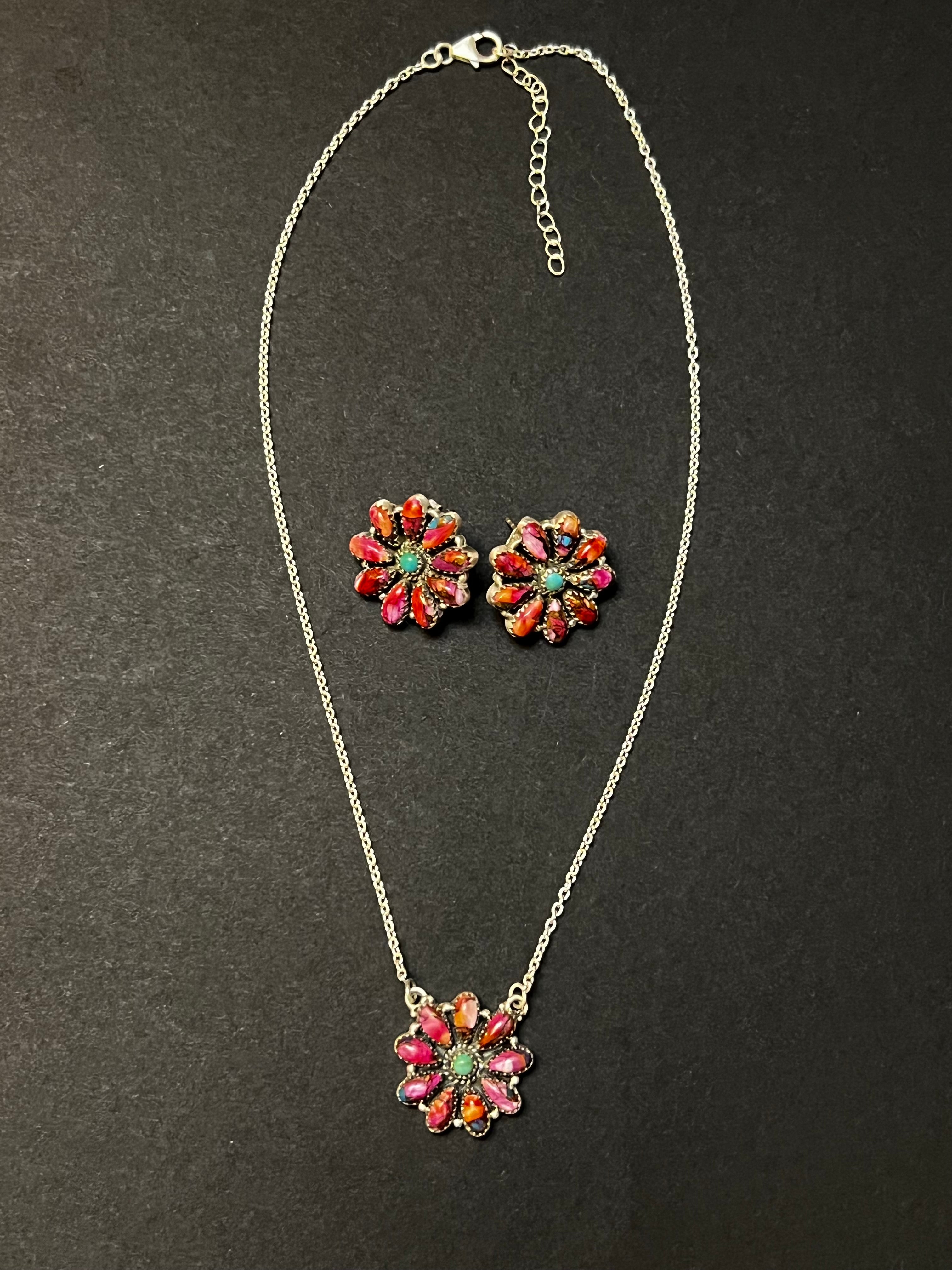 Handmade Sterling Silver Pink Dream Cluster Necklace & Earring Set