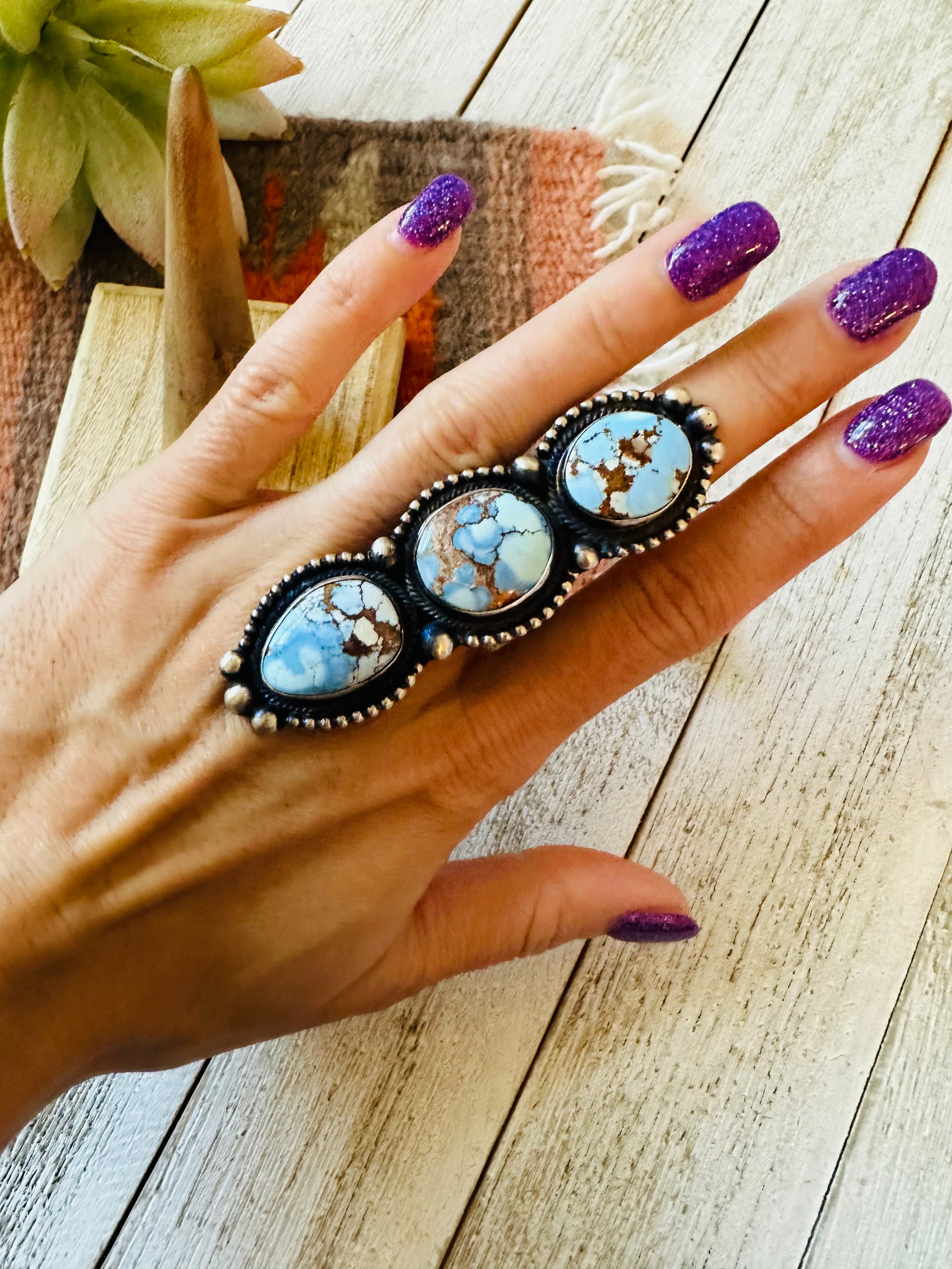 Navajo Golden Hills Turquoise & Sterling Silver Ring Size 7 by Kathleen Livingston