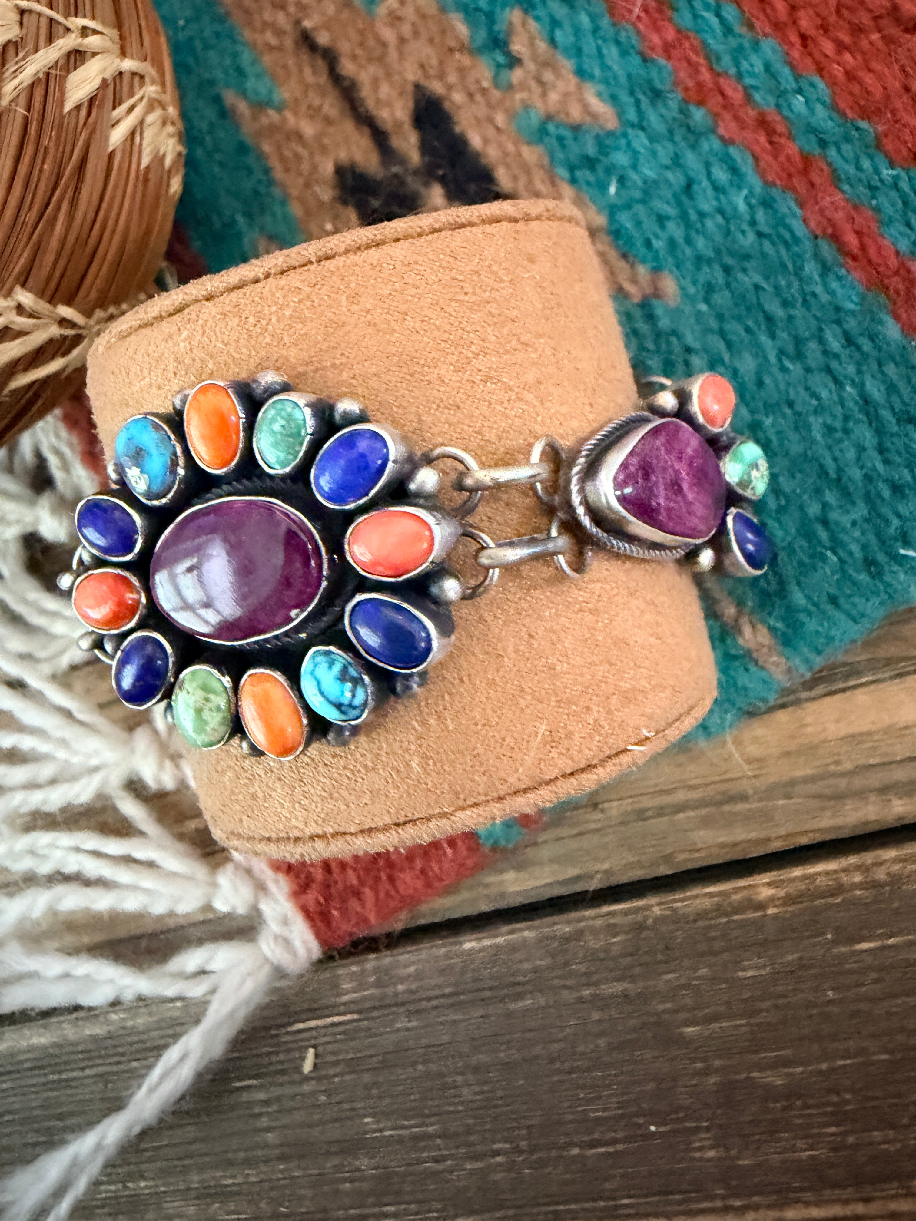 Handcrafted Sterling Silver & Multi Stone Cluster Link Bracelet by Betty Tom