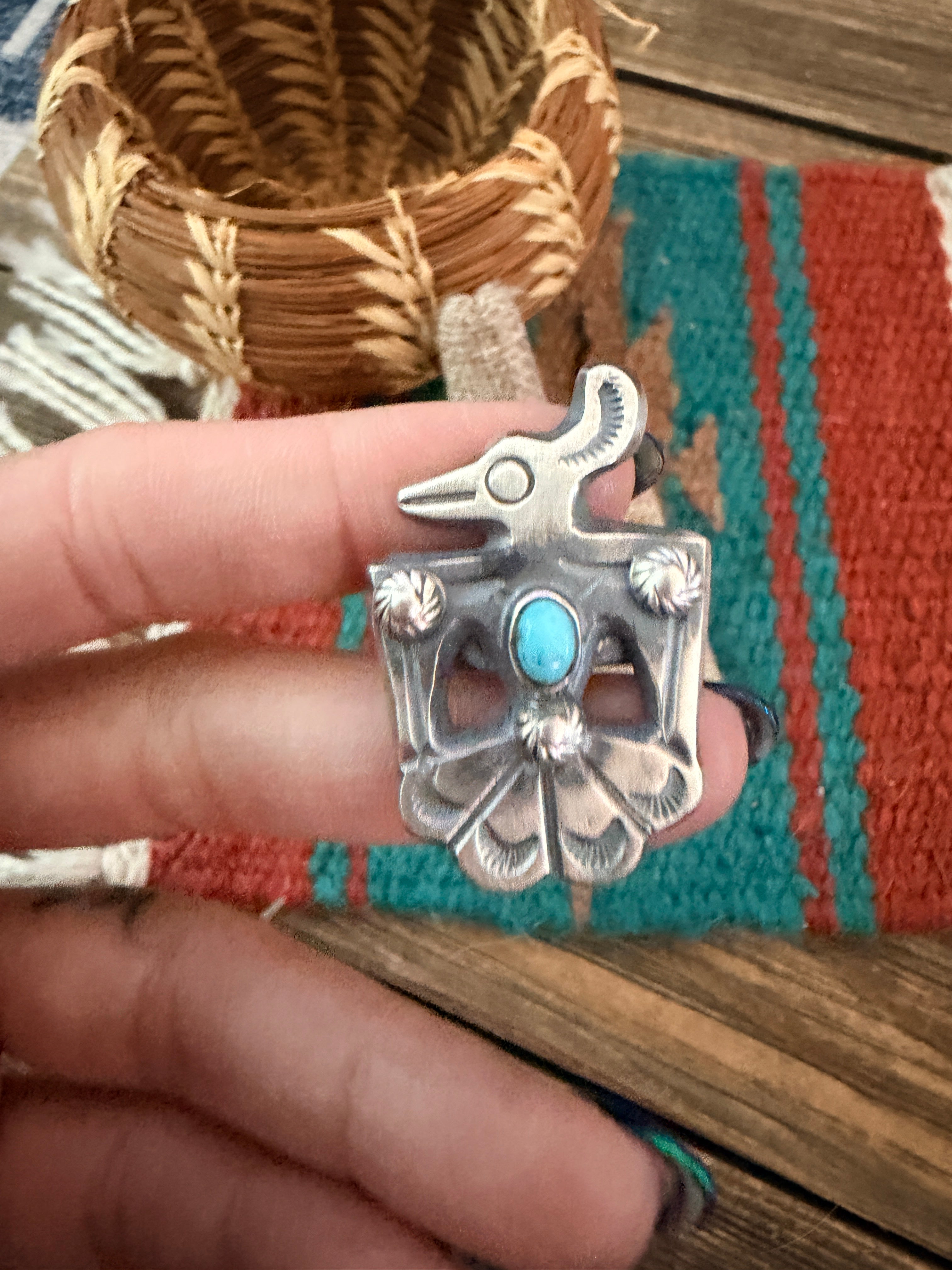 Handcrafted Turquoise and Sterling Silver Thunderbird Ring size 9 by Chimney Butte
