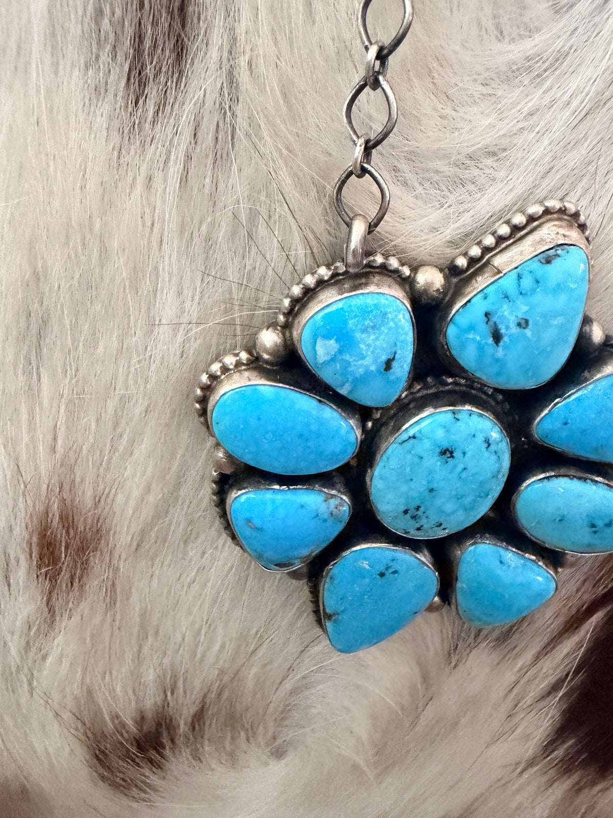 Handcrafted Turquoise & Sterling Silver Cluster Necklace by Travis Jim