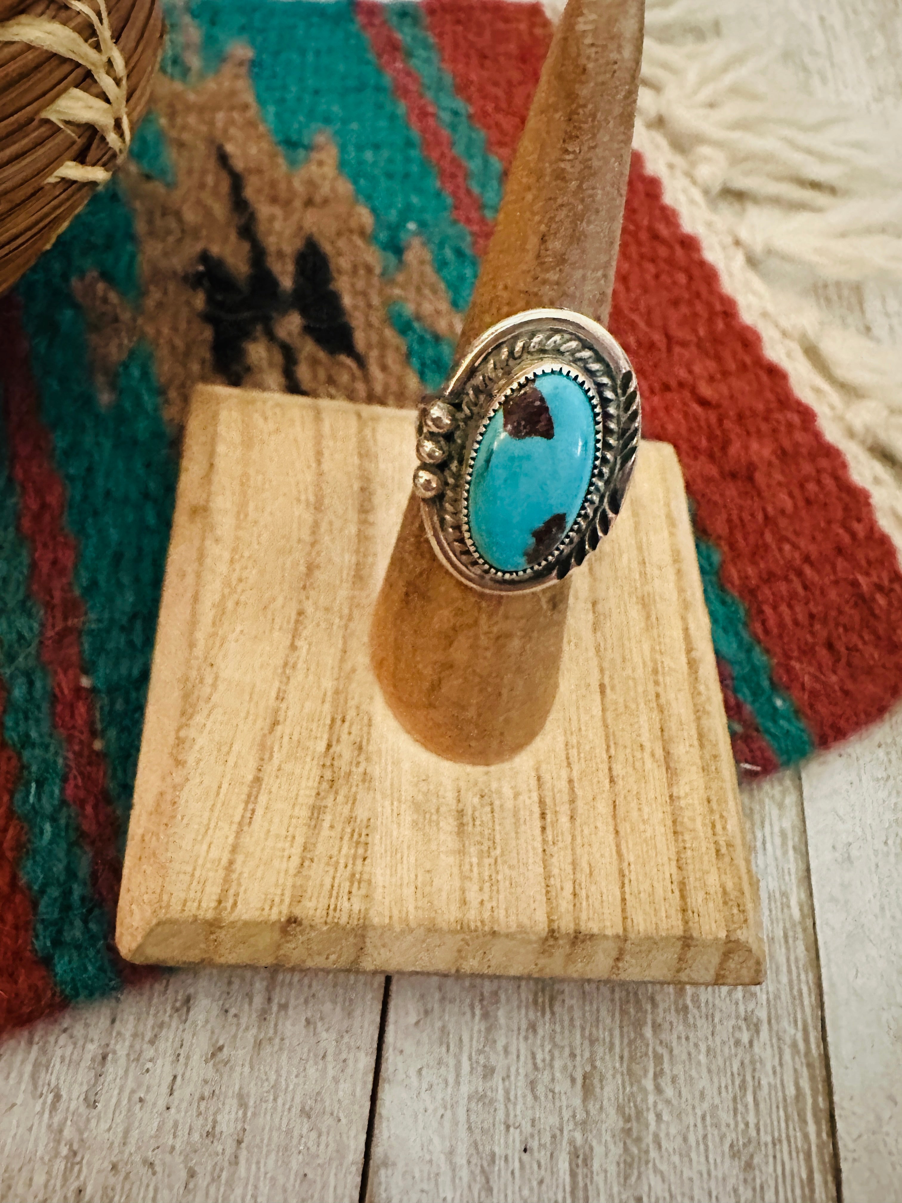 Navajo Kingman Turquoise & Sterling Silver Ring Size 5