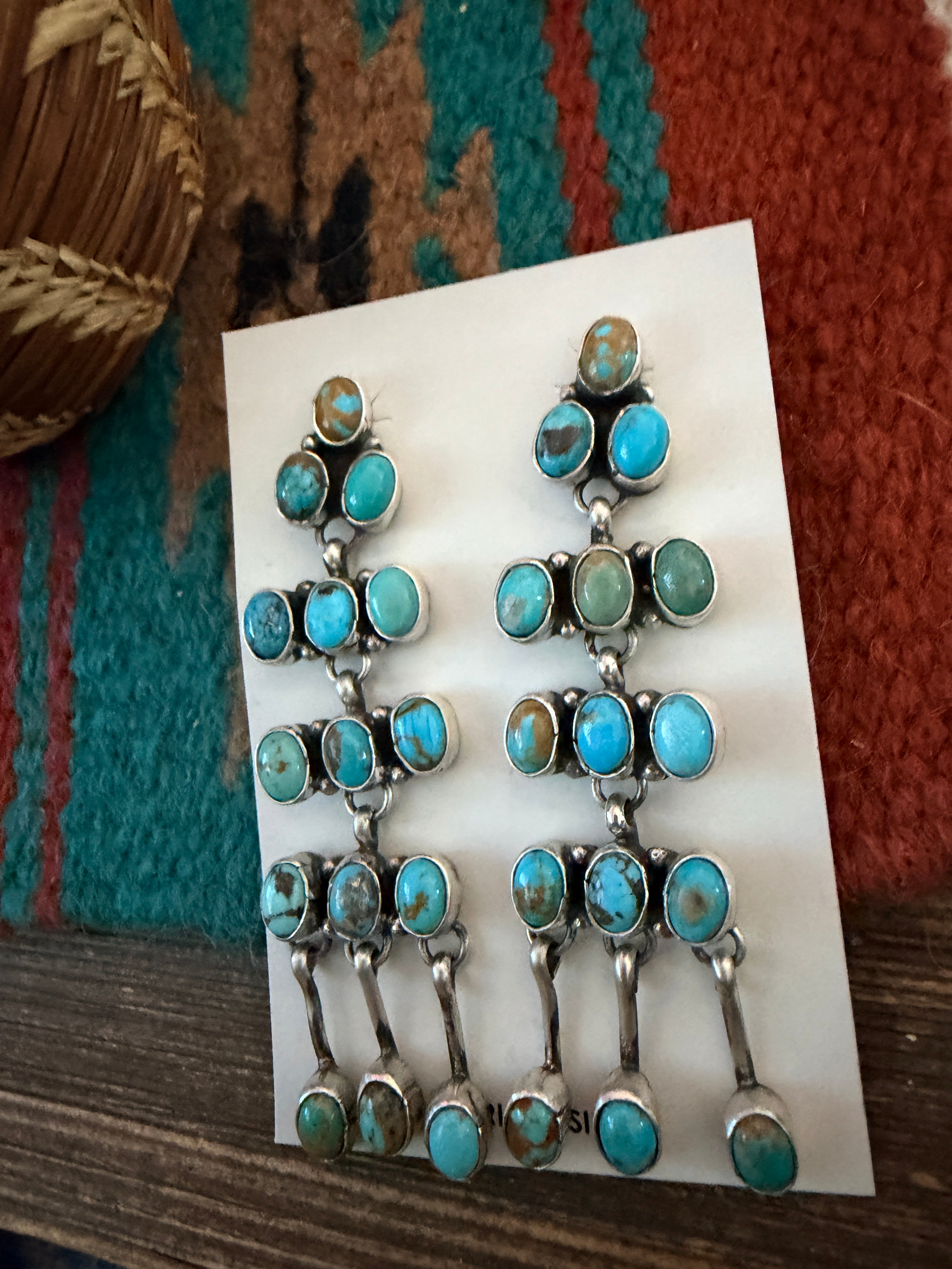 Handcrafted Turquoise & Sterling Silver Chandelier Dangle Earrings by Marcella James