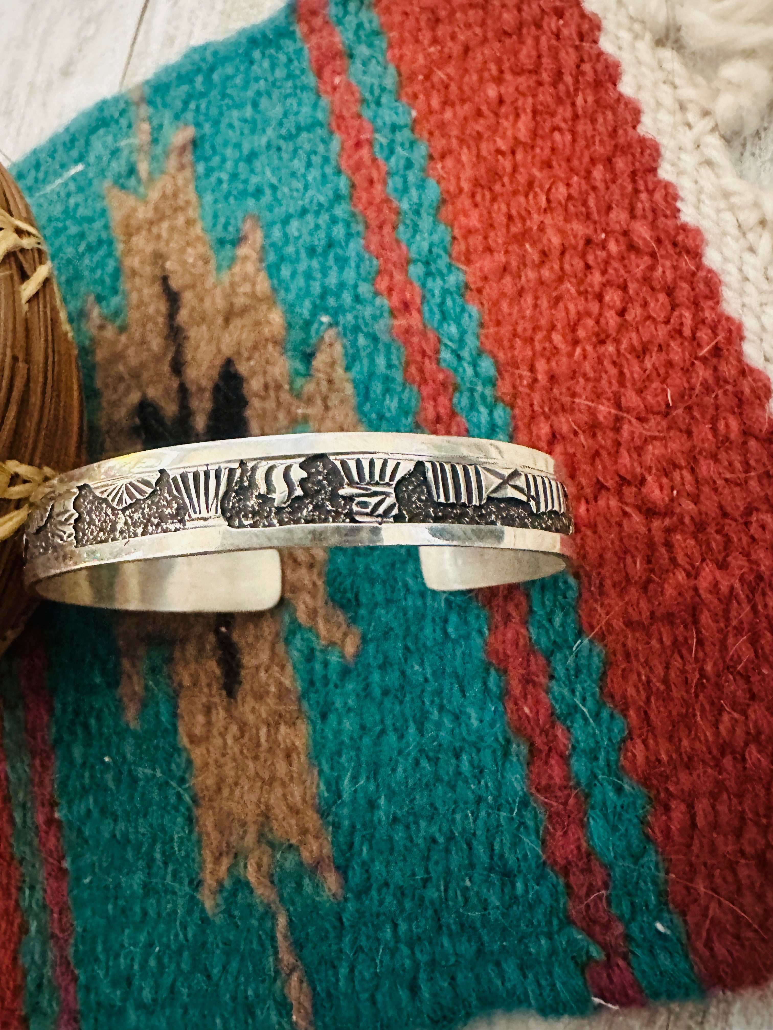 Navajo Sterling Silver Story Teller Cuff Bracelet