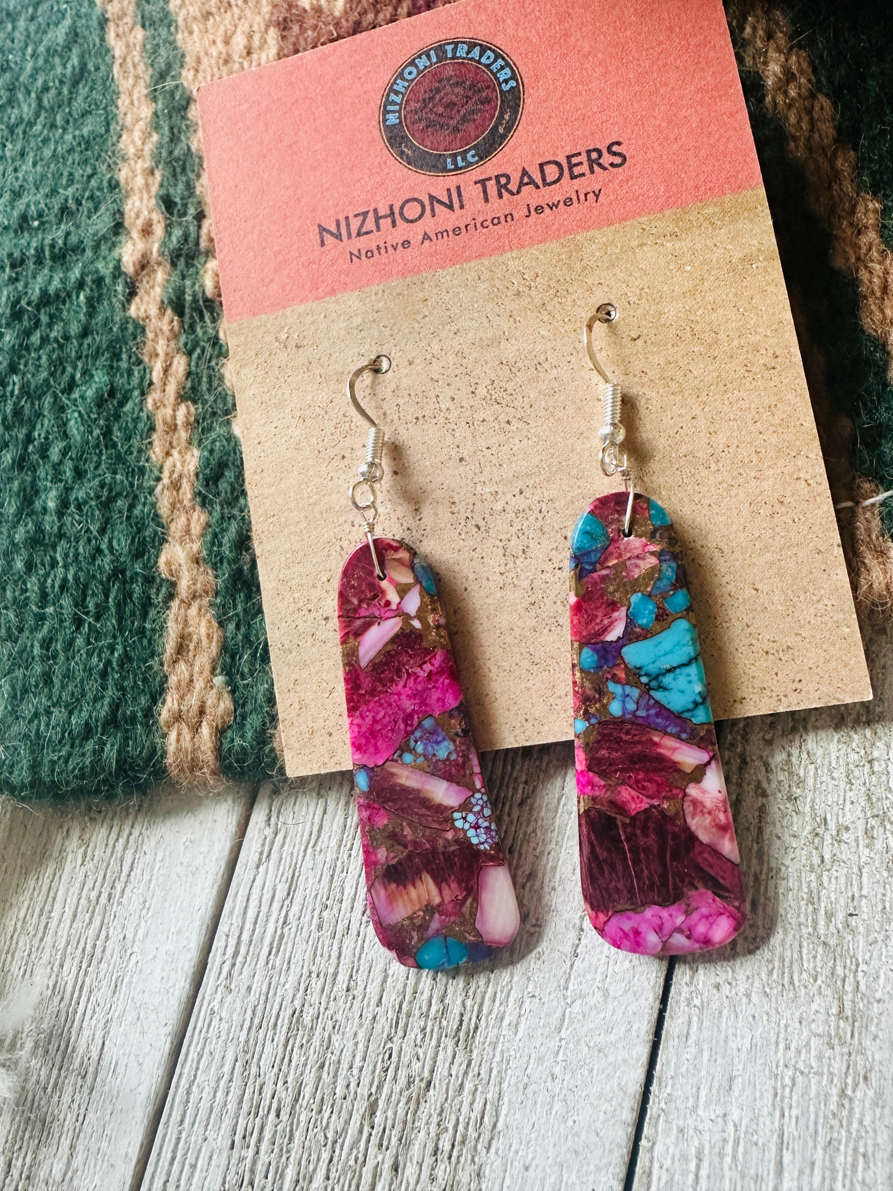 Navajo Sterling Silver & Pink Dream Mojave Slab Dangle Earrings