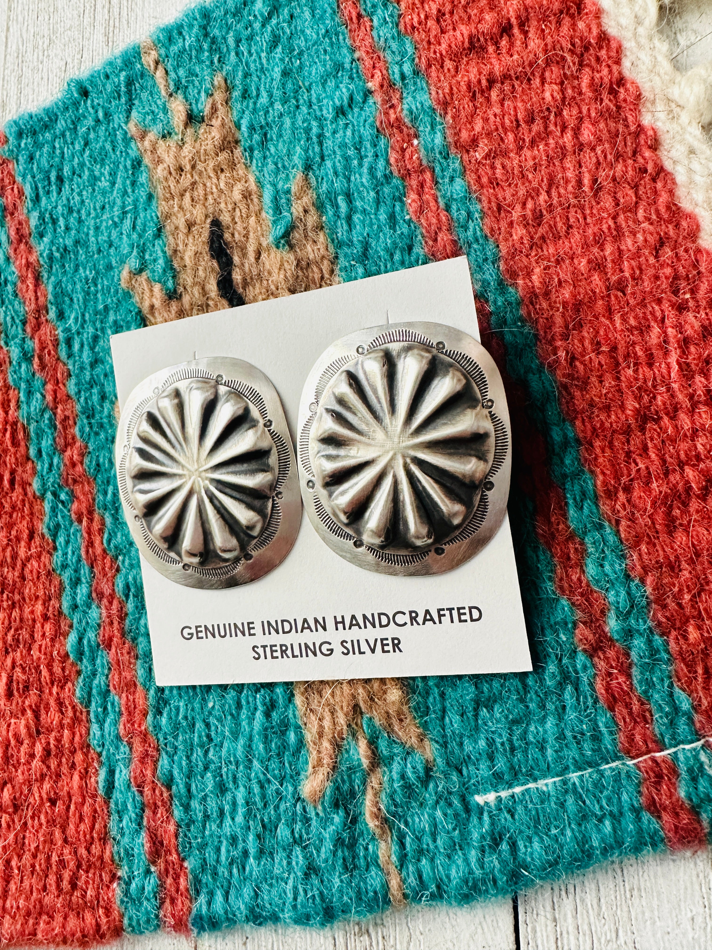 Navajo Hand Stamped Sterling Silver Concho Post Earrings