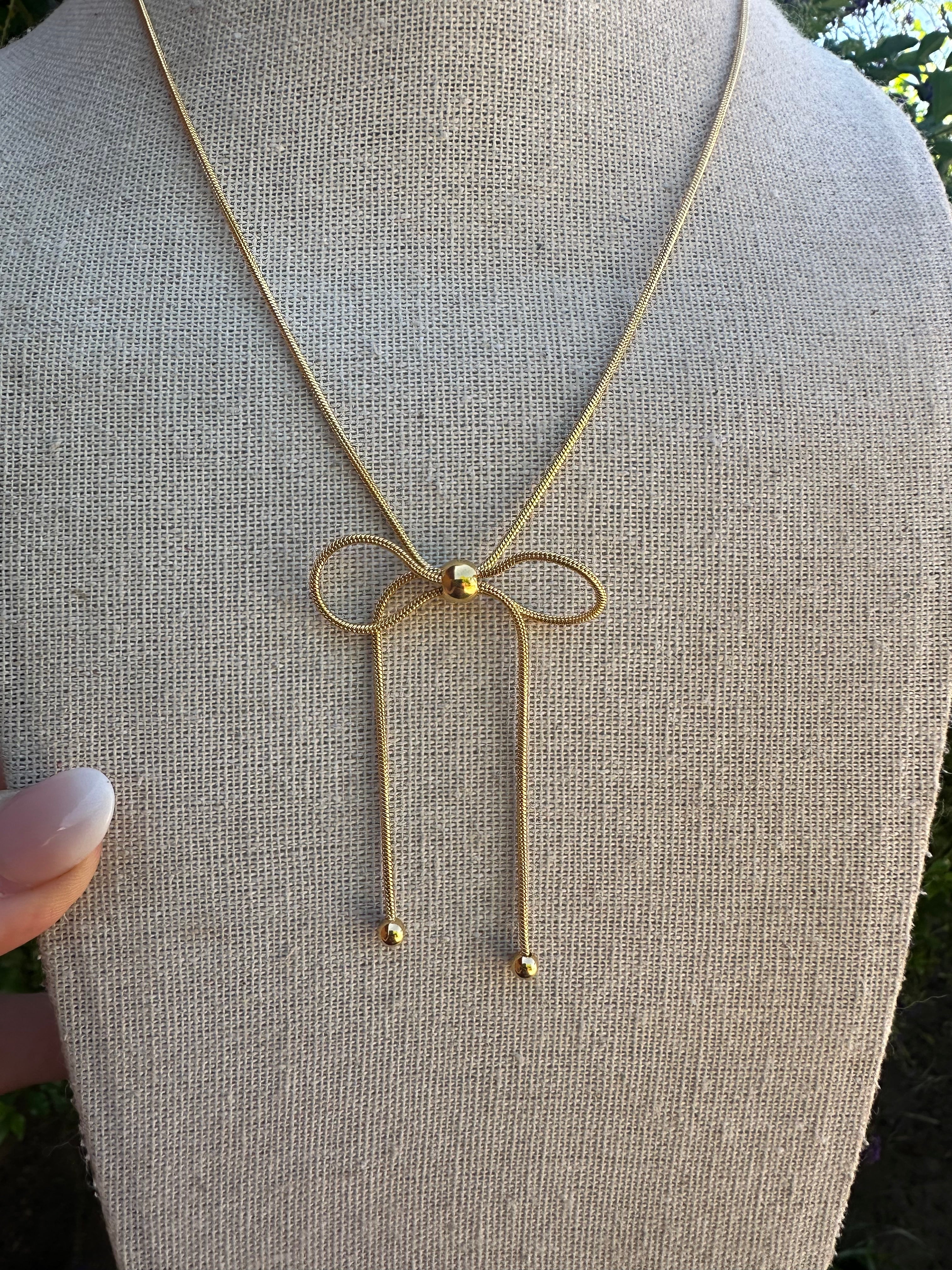 “The Golden Collection”  BOW NECKLACE Handmade 18k Gold Plated Necklace