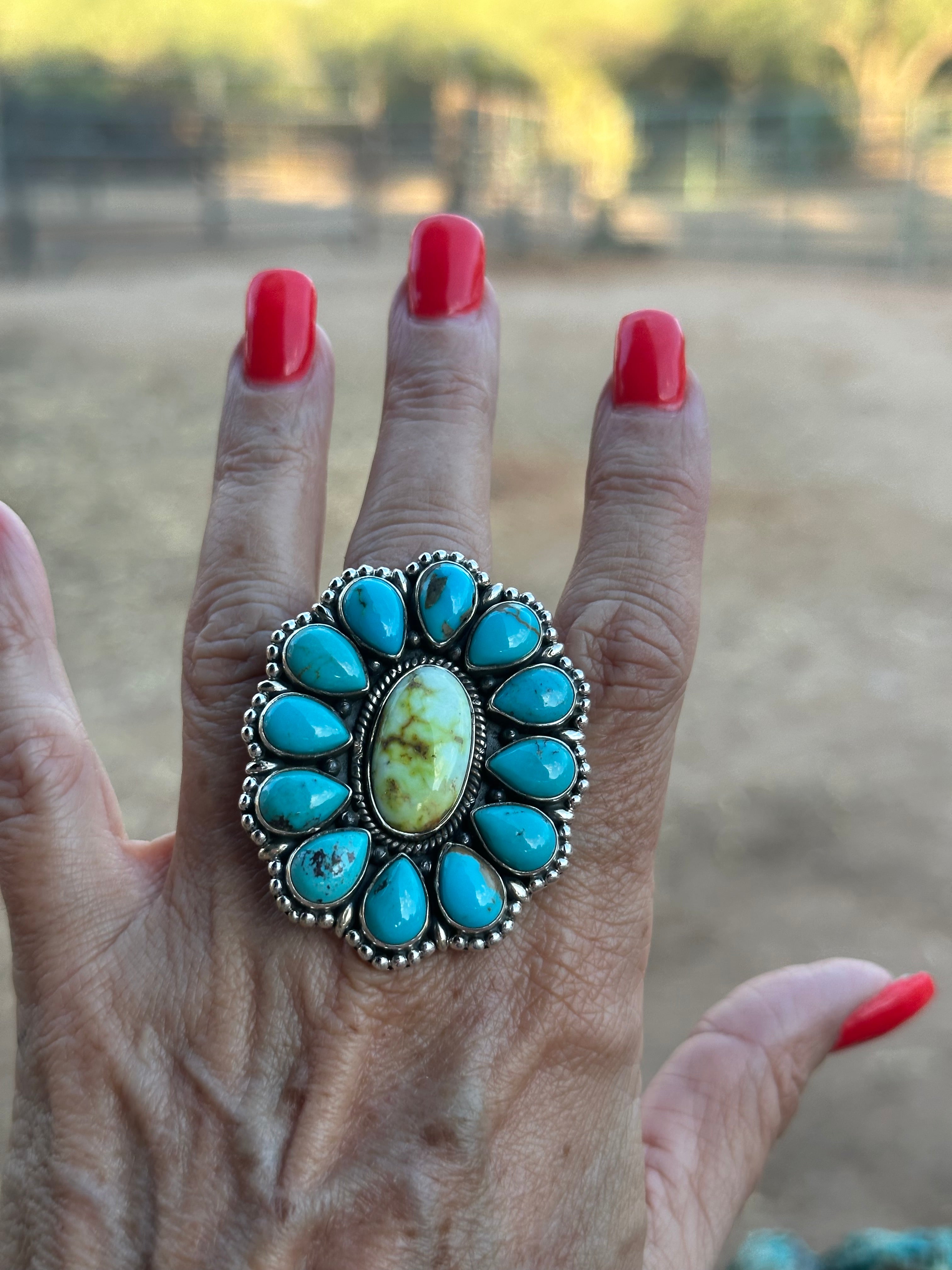 Handmade Kingman & Palomino Turquoise Sterling Silver Adjustable Ring