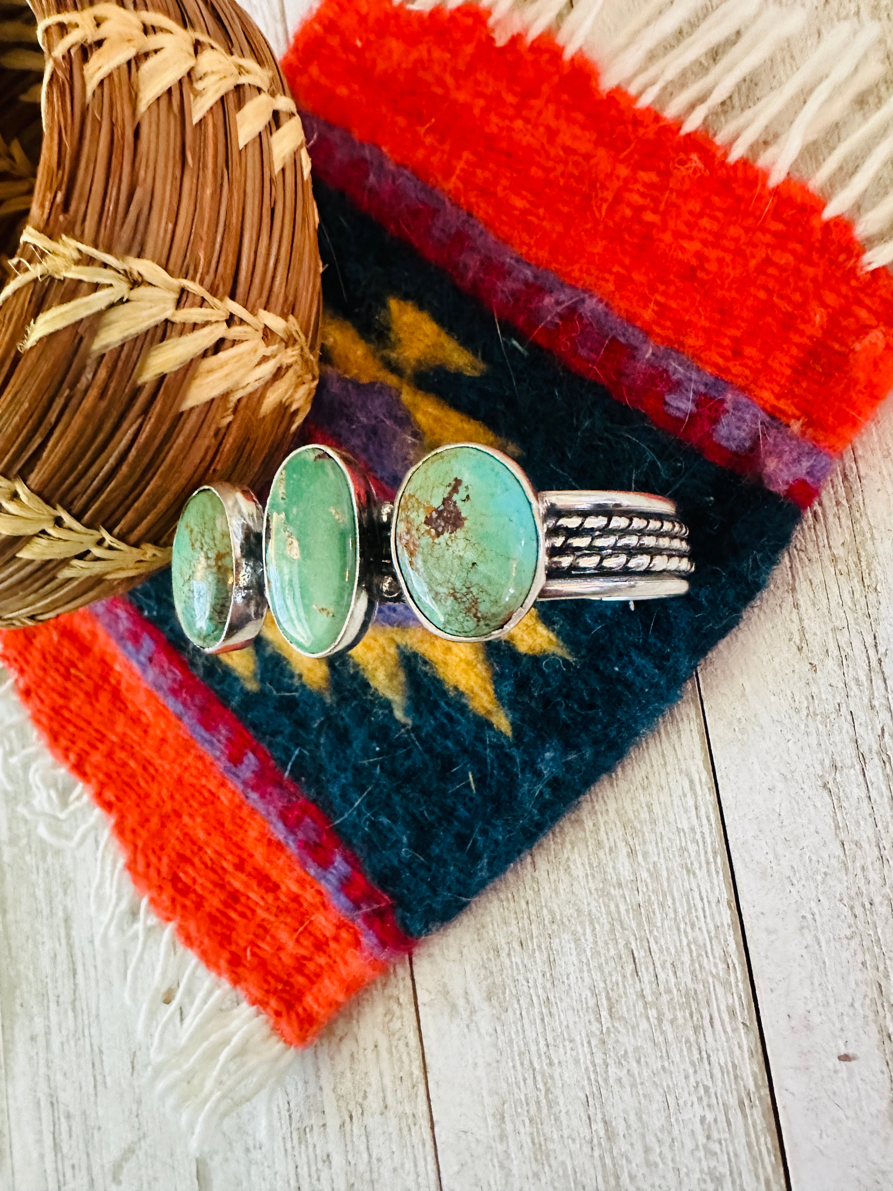 Navajo Sterling Silver & 3-Stone Turquoise Cuff Bracelet