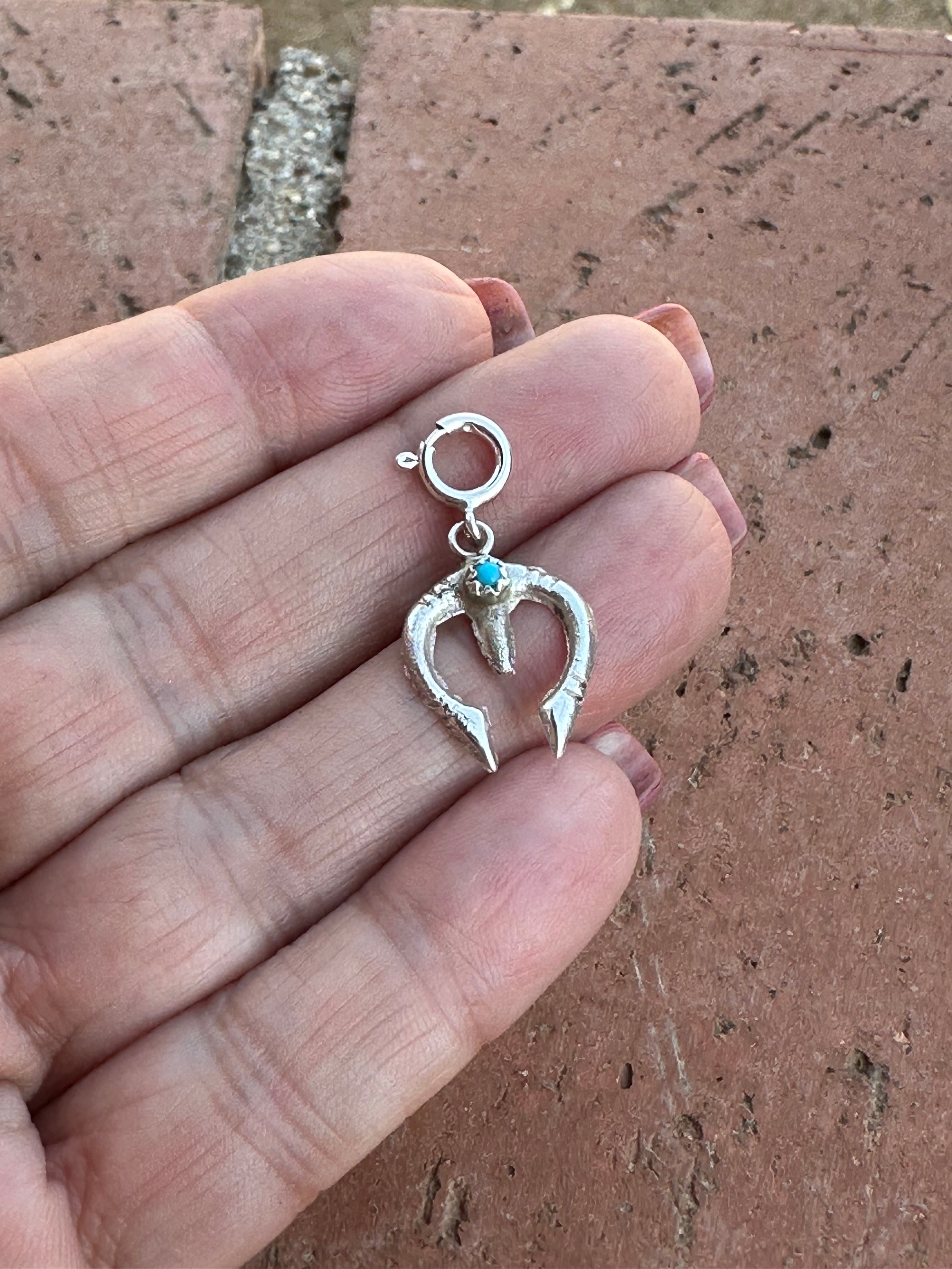 Navajo Crafted Sterling Silver and Turquoise Naja Charm