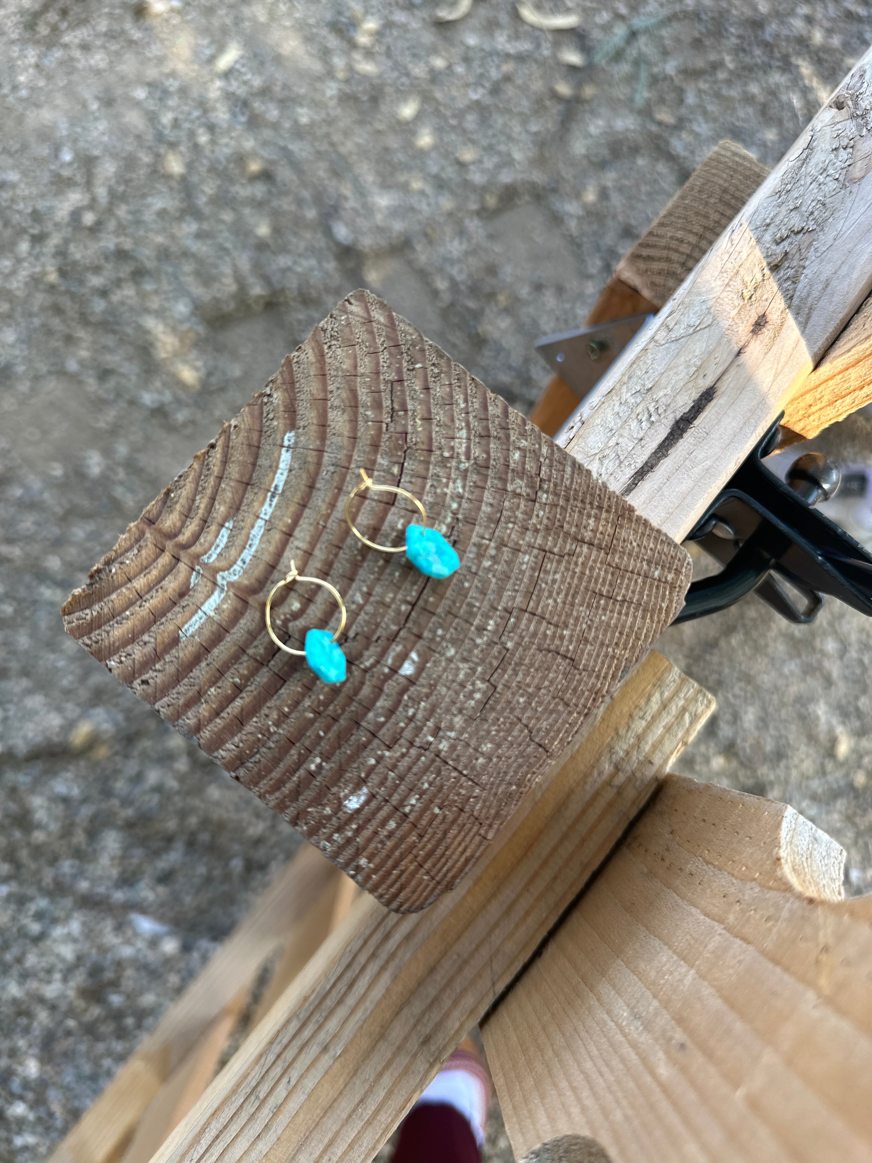 “The Golden Collection” GOLDEN HEXAGON Hoops Handmade Turquoise & 14k Gold Plated Mini Hoop Earrings