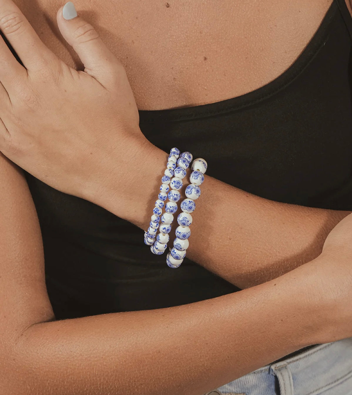 Blue Willow Stretch Bracelet Set Of 3