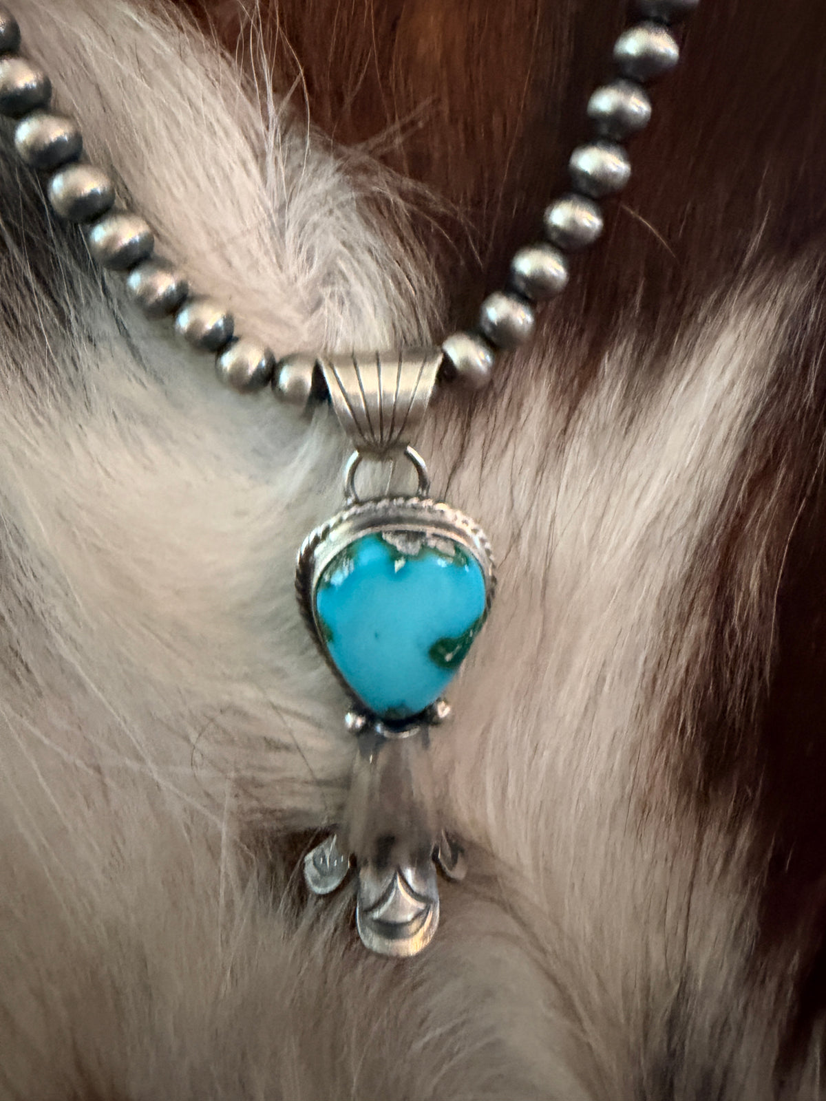 Handcrafted Turquoise & Sterling Silver Beaded Blossom Necklace