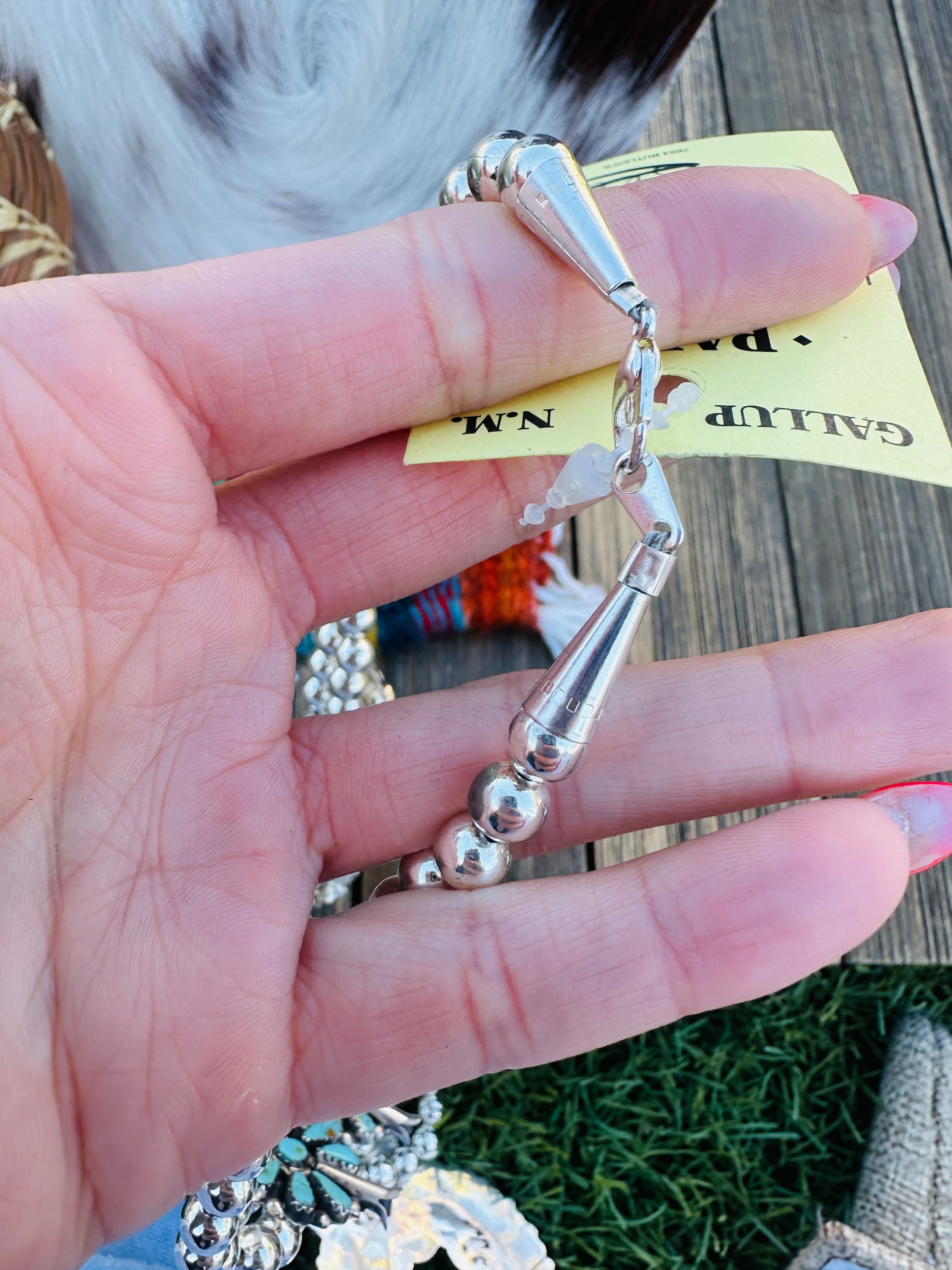 Old Pawn Handcrafted Turquoise & Sterling Silver Squash Blossom Necklace