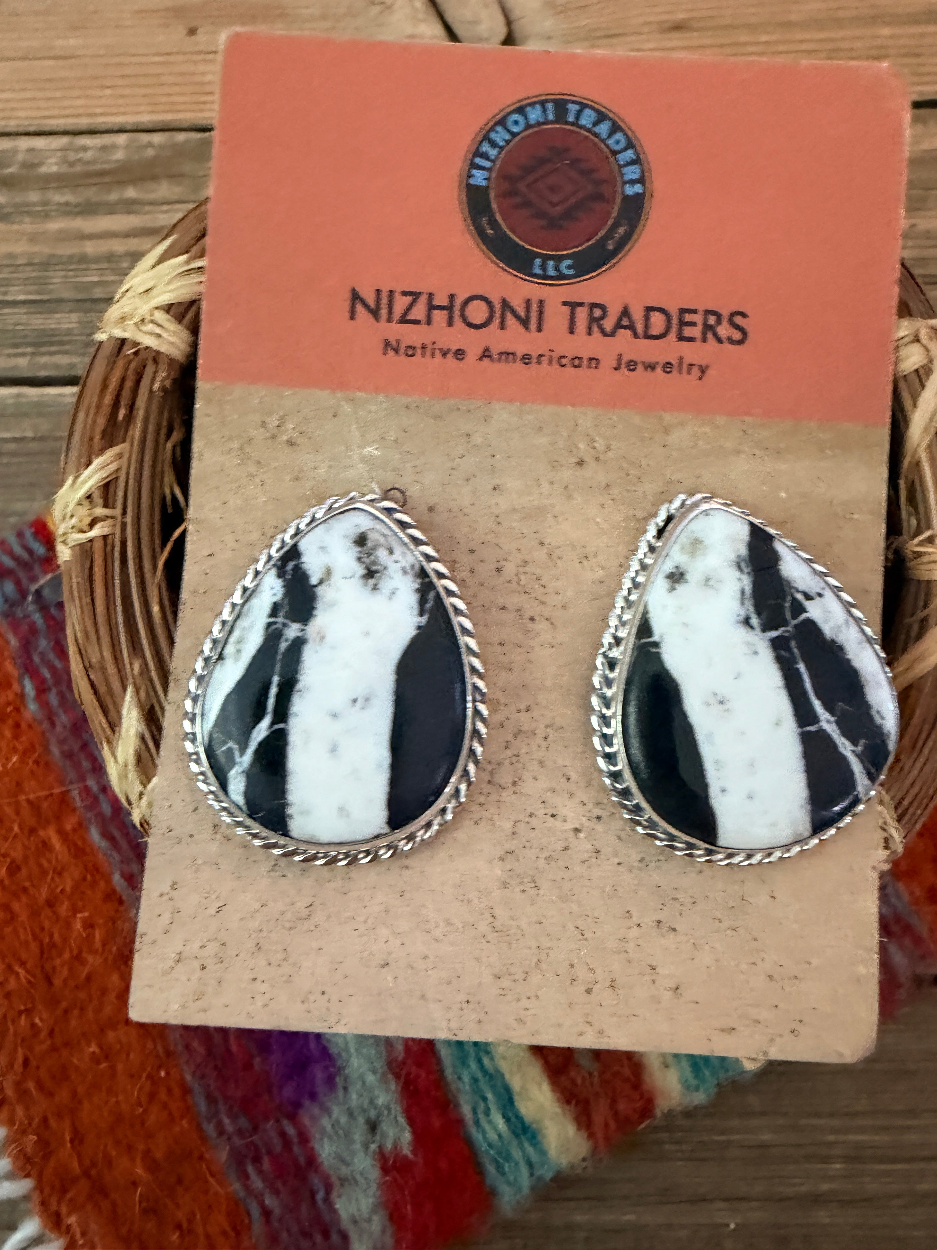Handcrafted White Buffalo & Sterling Silver Post Earrings