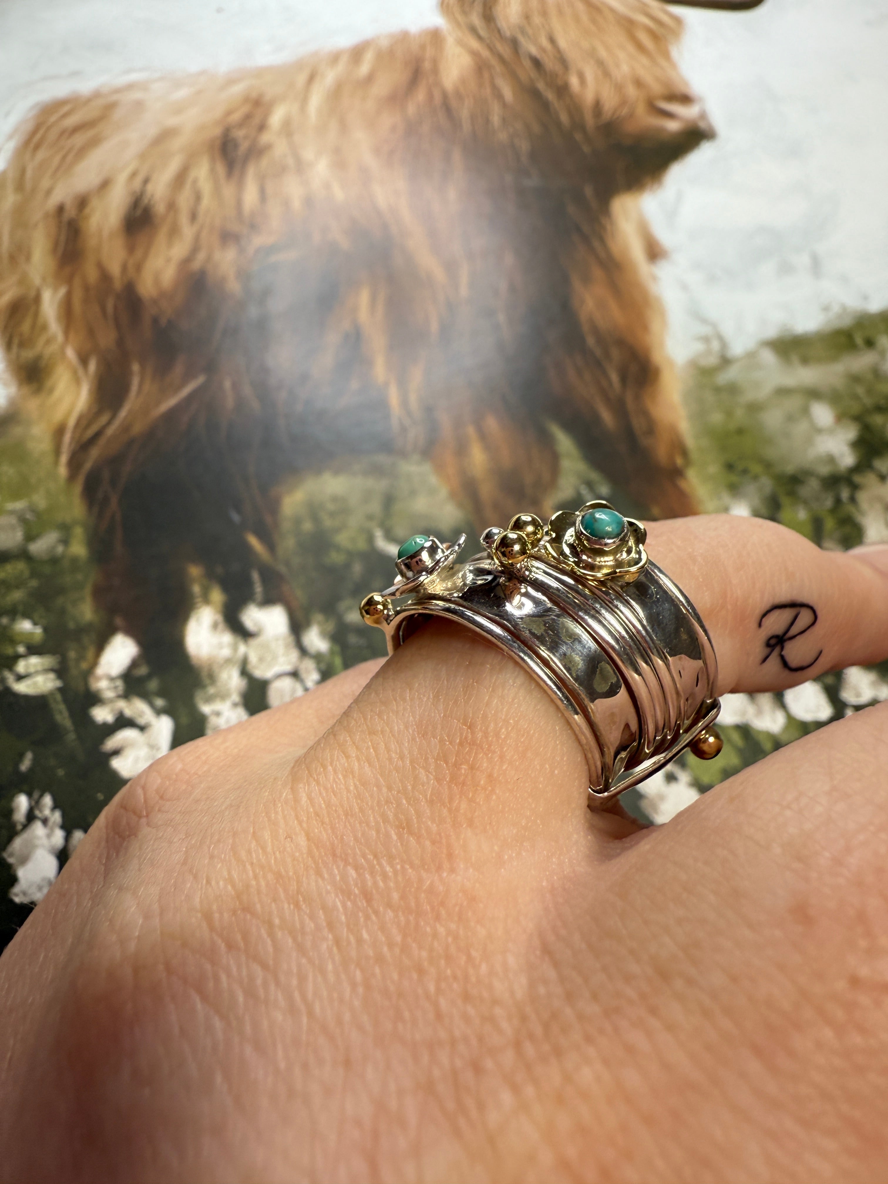 Handmade Sterling Silver Turquoise Flower Stacker Ring