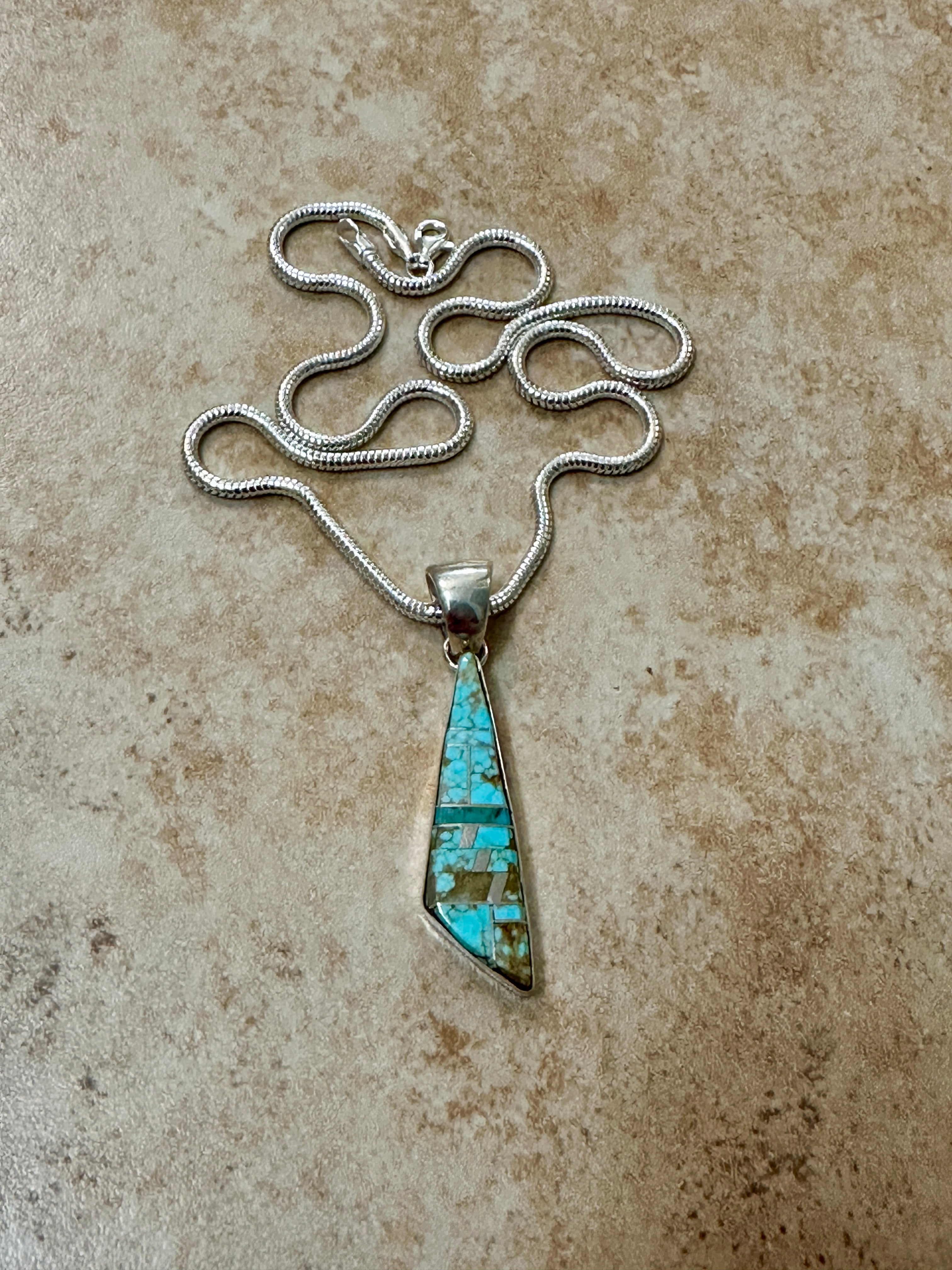 Handcrafted Turquoise 8 & Sterling Silver Pendant Necklace 24”