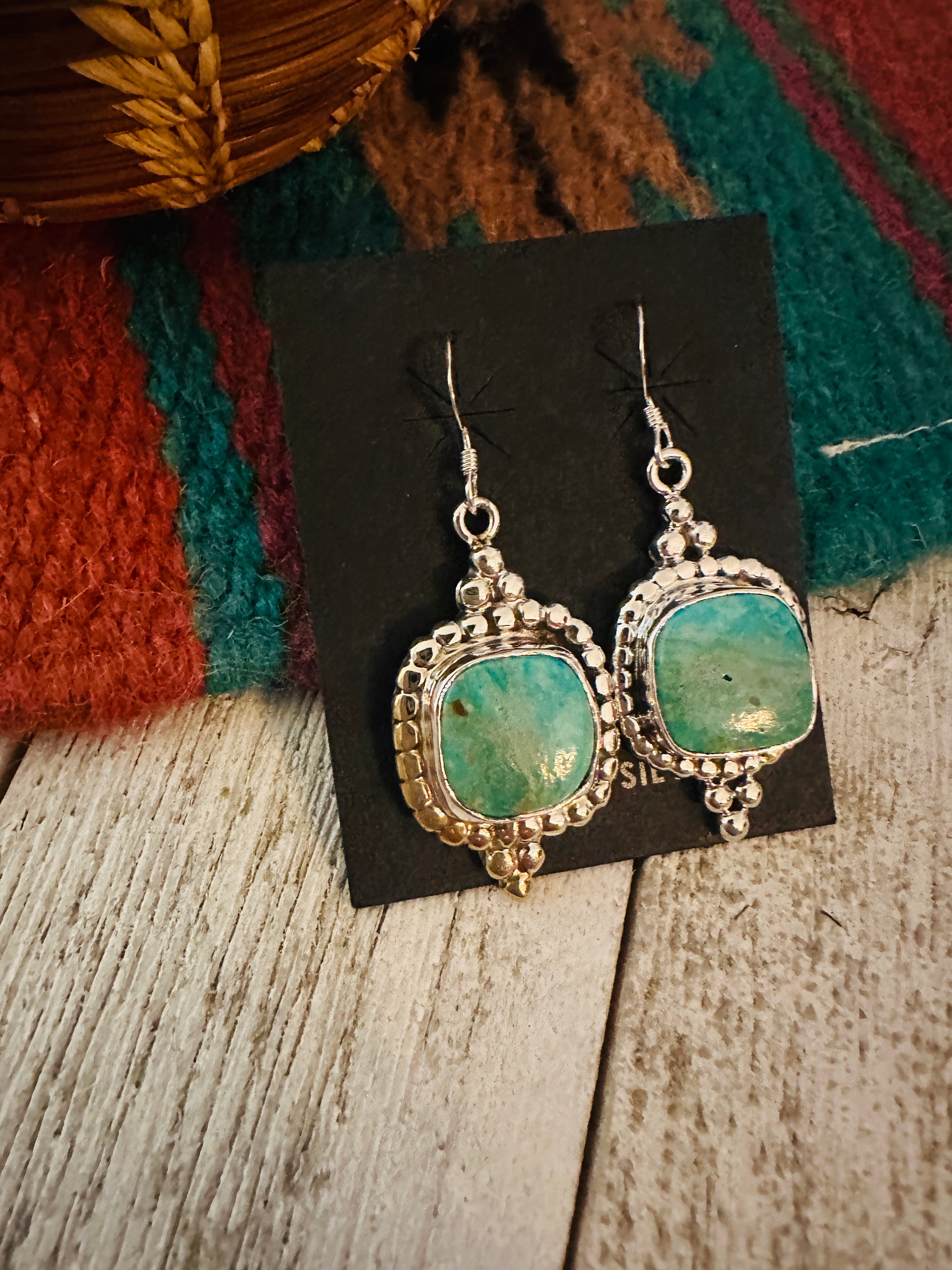 Navajo Turquoise & Sterling Silver Dangle Earrings by Ella Peter