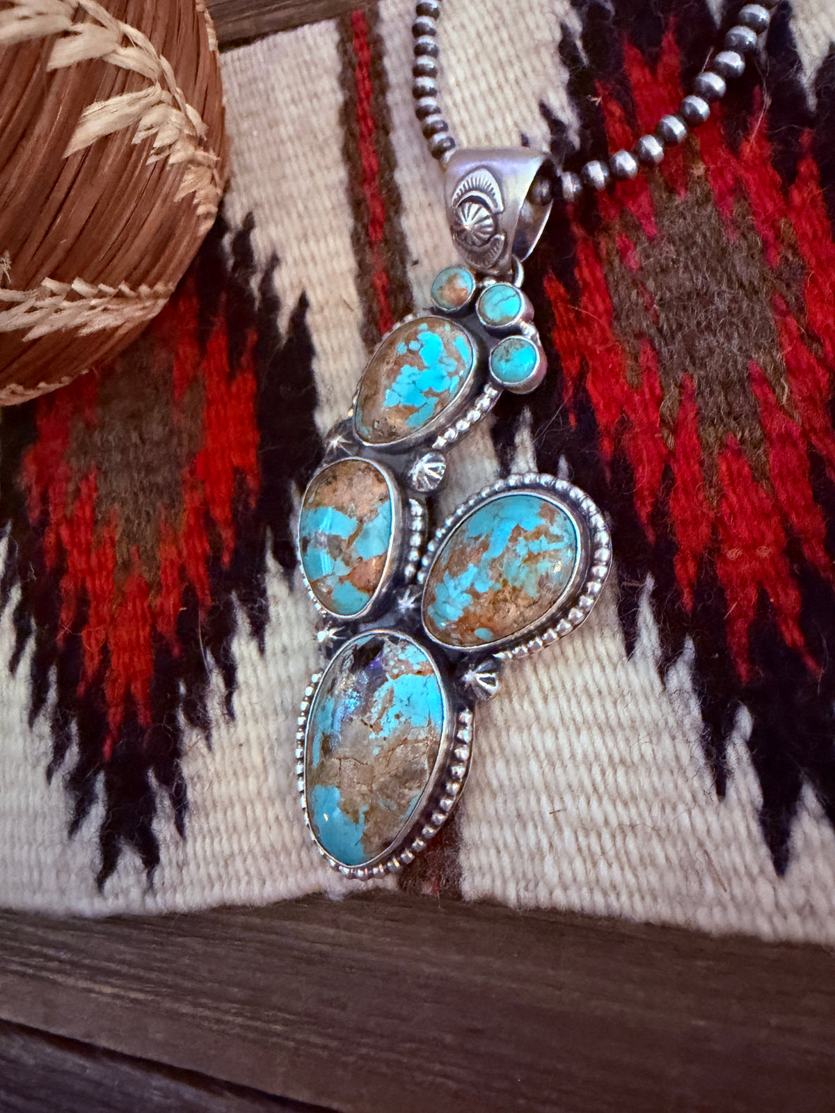Handcrafted Sterling Silver & Number 8 Turquoise Cactus Pendant by Larry Kaye