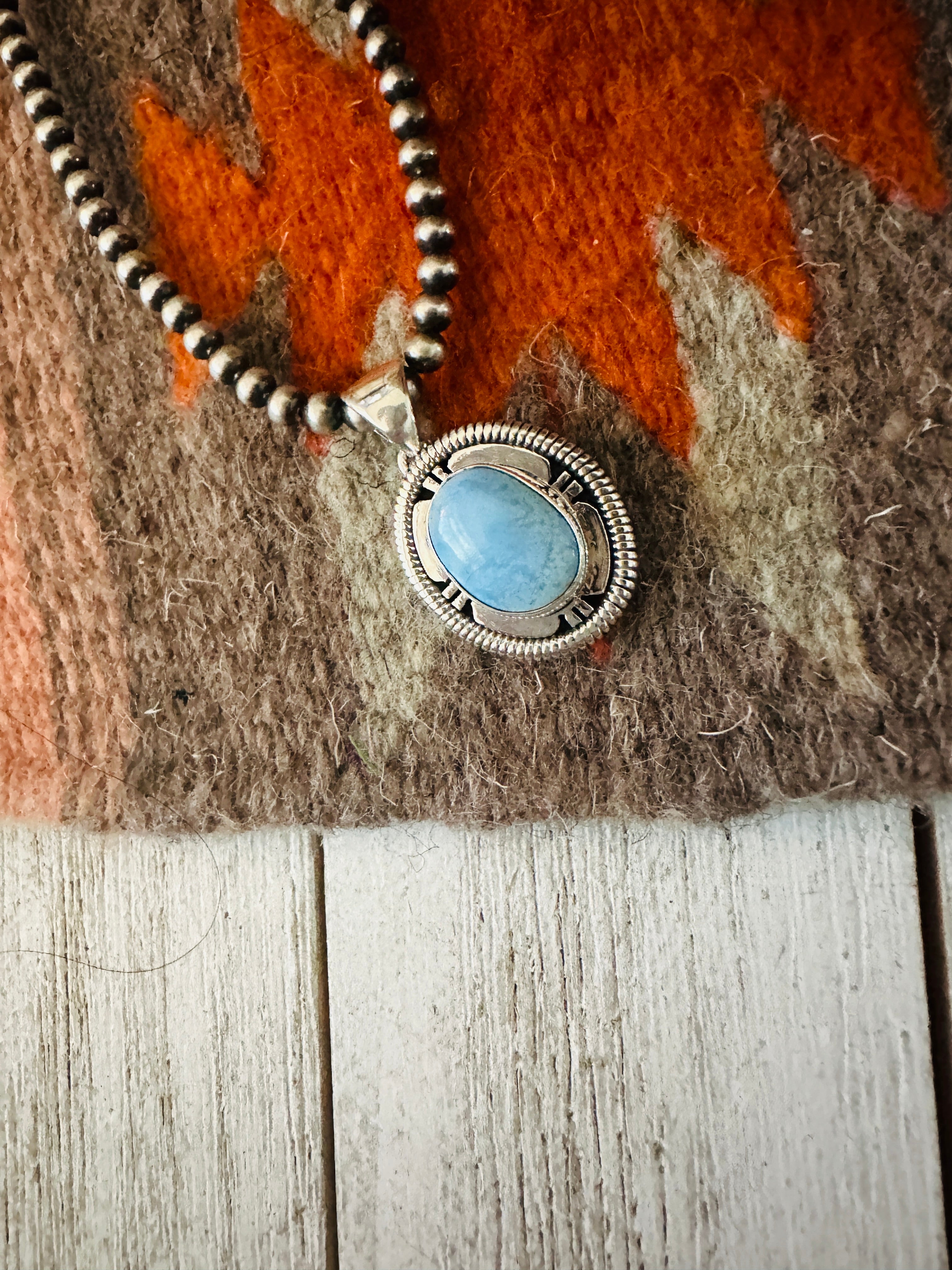 Navajo Sterling Silver & Larimar Pendant by Wydell Billie