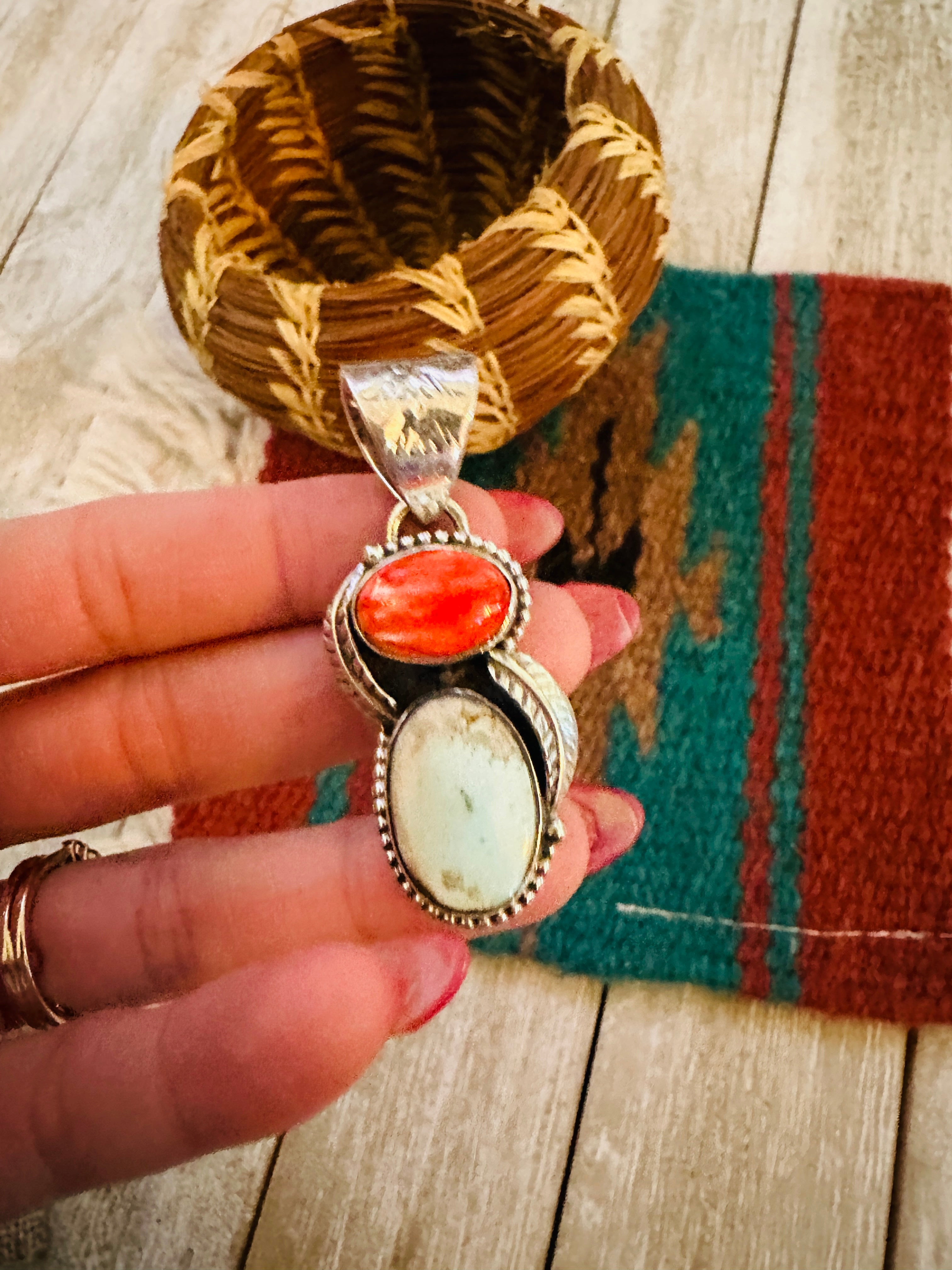 Handcrafted Sterling Silver, Spiny & Turquoise Pendant