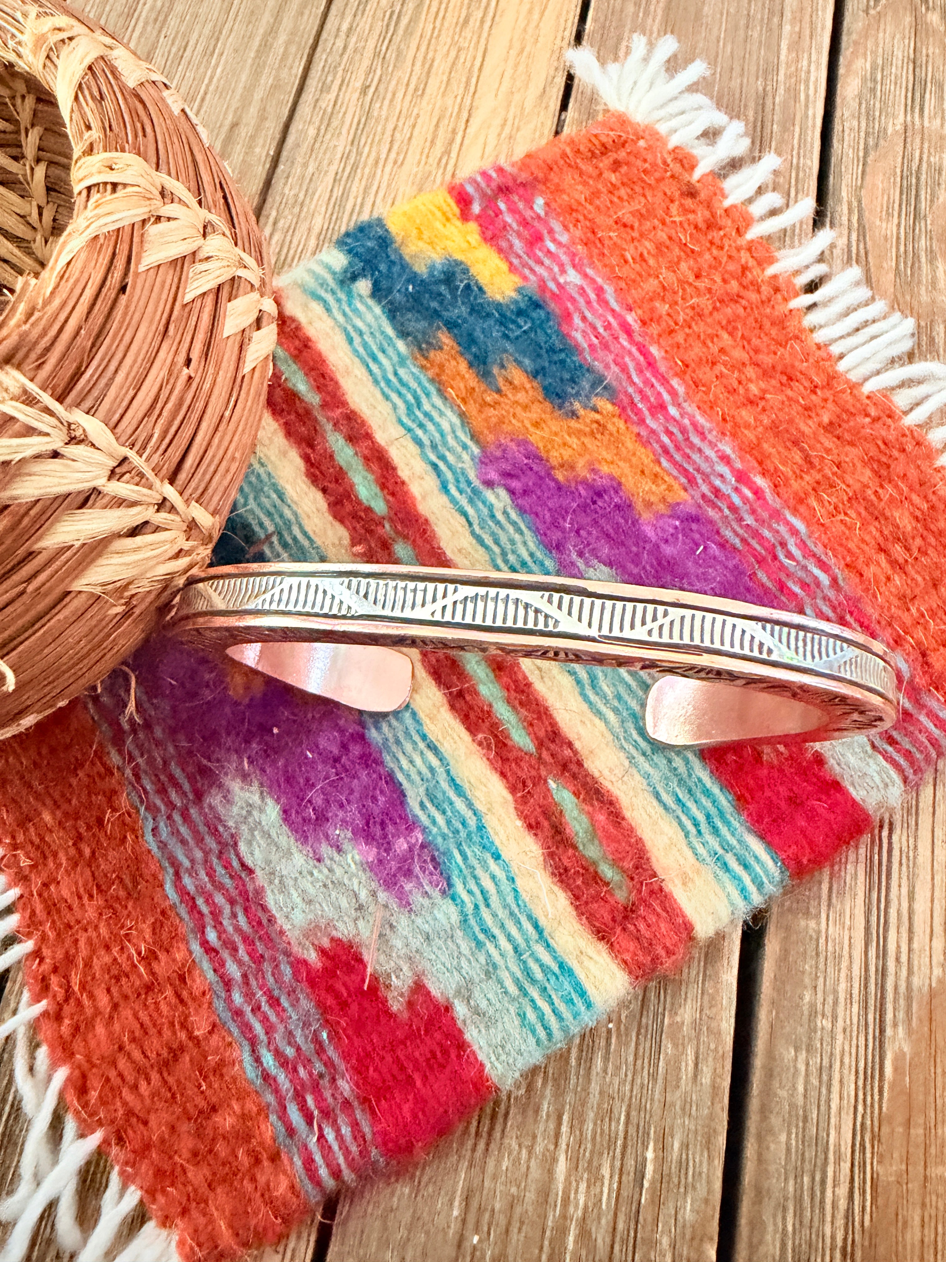 Handcrafted Copper & Sterling Silver Cuff Bracelet by Wylie Secatero