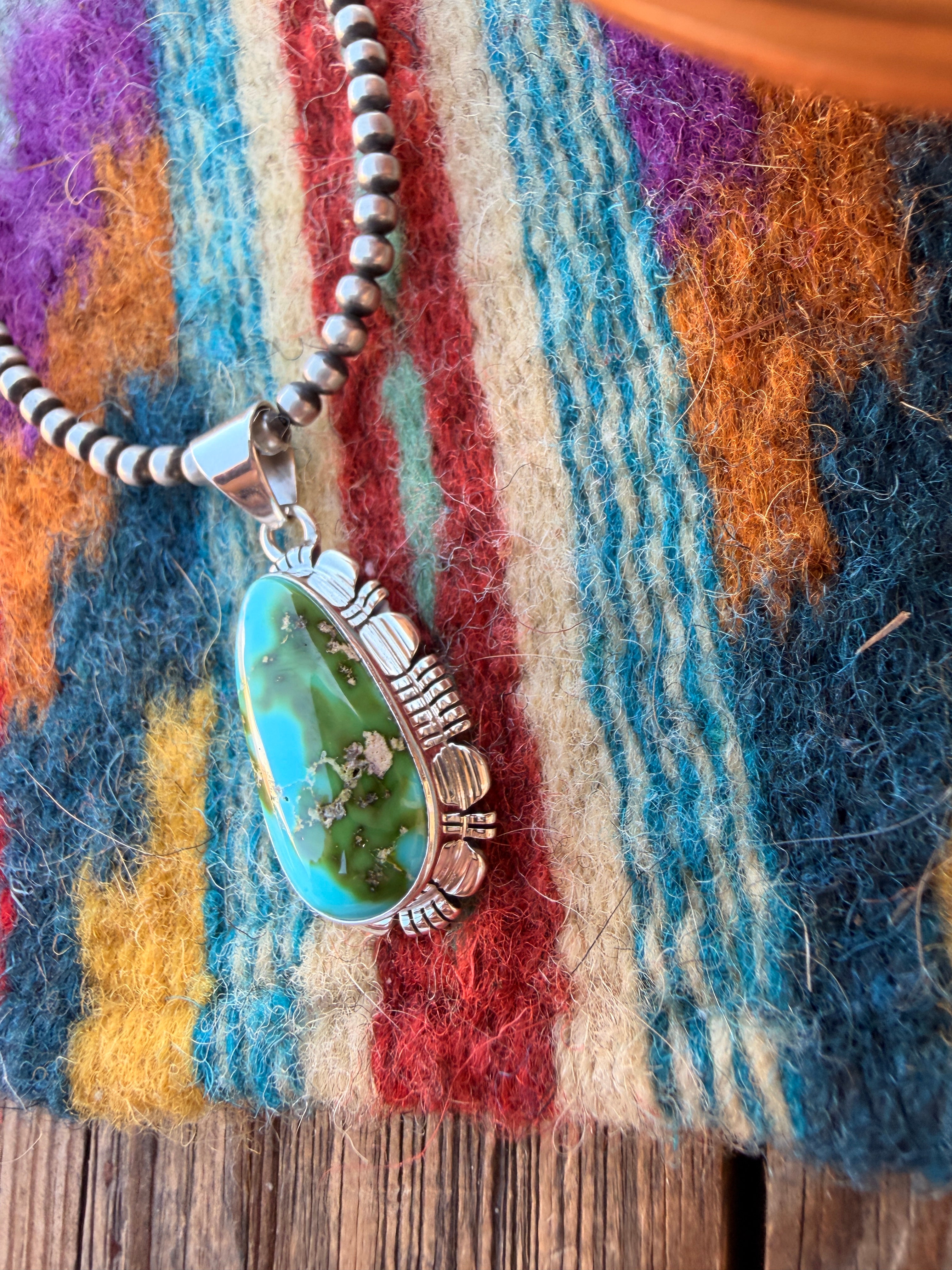 Handcrafted Sterling Silver & Sonoran Mountain Turquoise Pendant by Larry Moses Yazzie