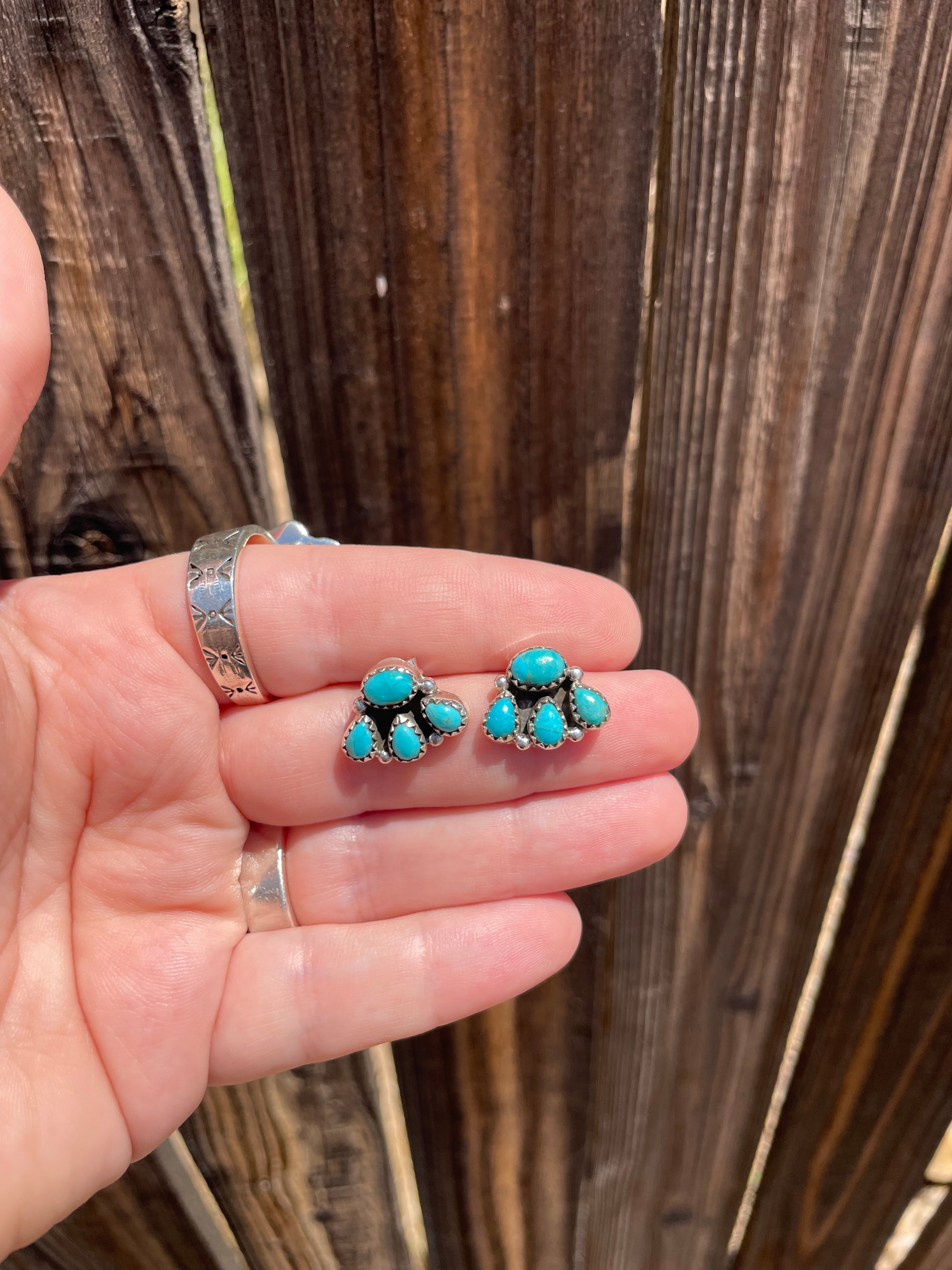 Nizhoni “The Backroads”  MINIS Turquoise & Sterling Silver 4 Stone Earrings Handmade