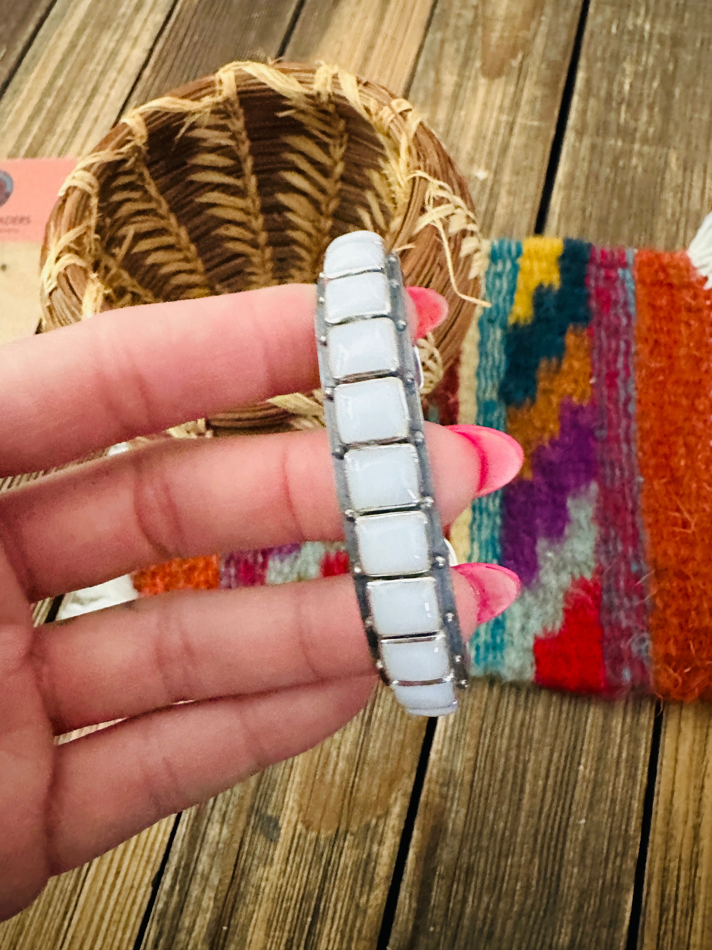 Handcrafted Sterling Silver and Mother of Pearl Cuff Bracelet by Federico Jimenez