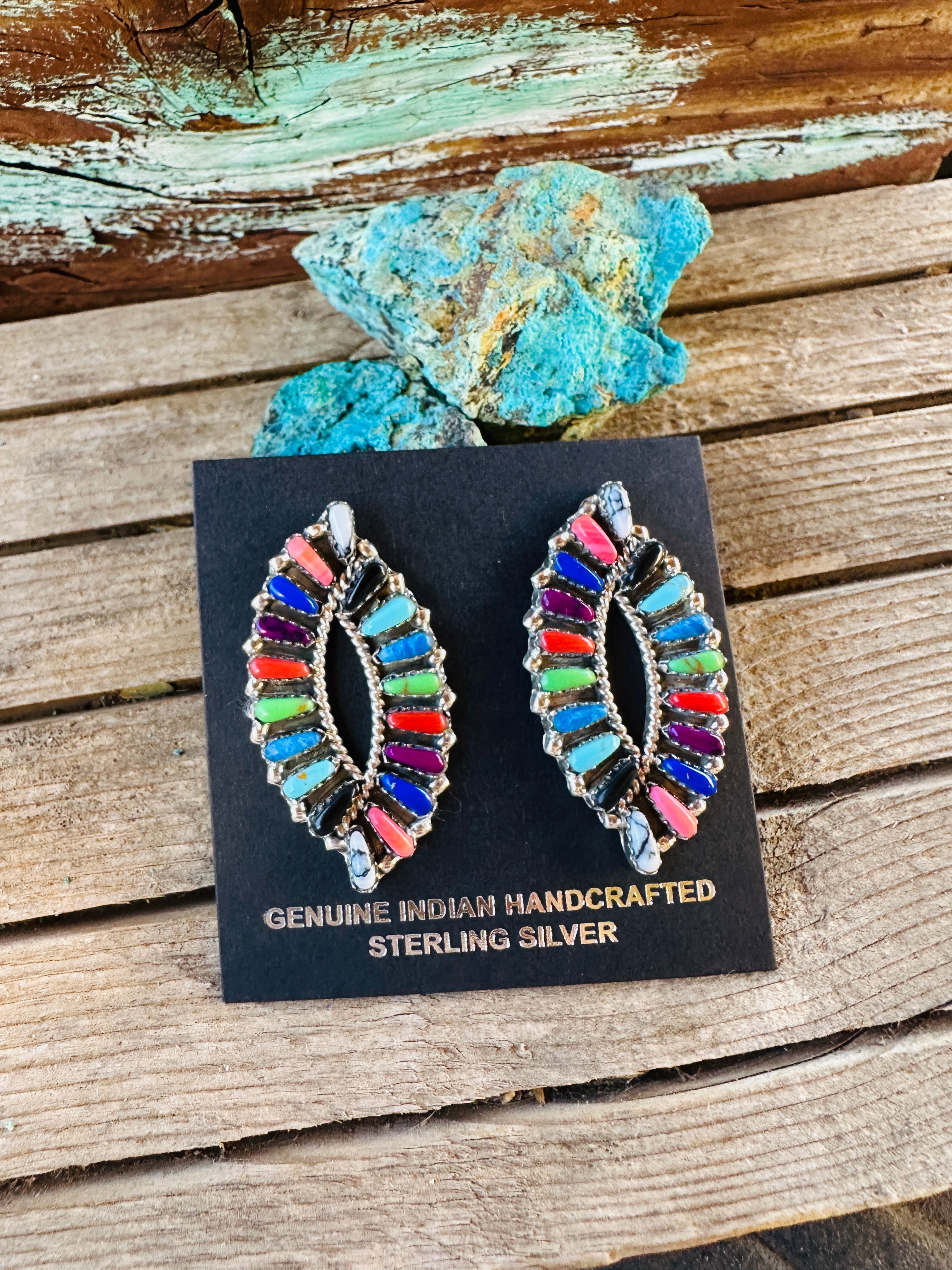 Handcrafted Multi Stone & Sterling Silver Post Earrings