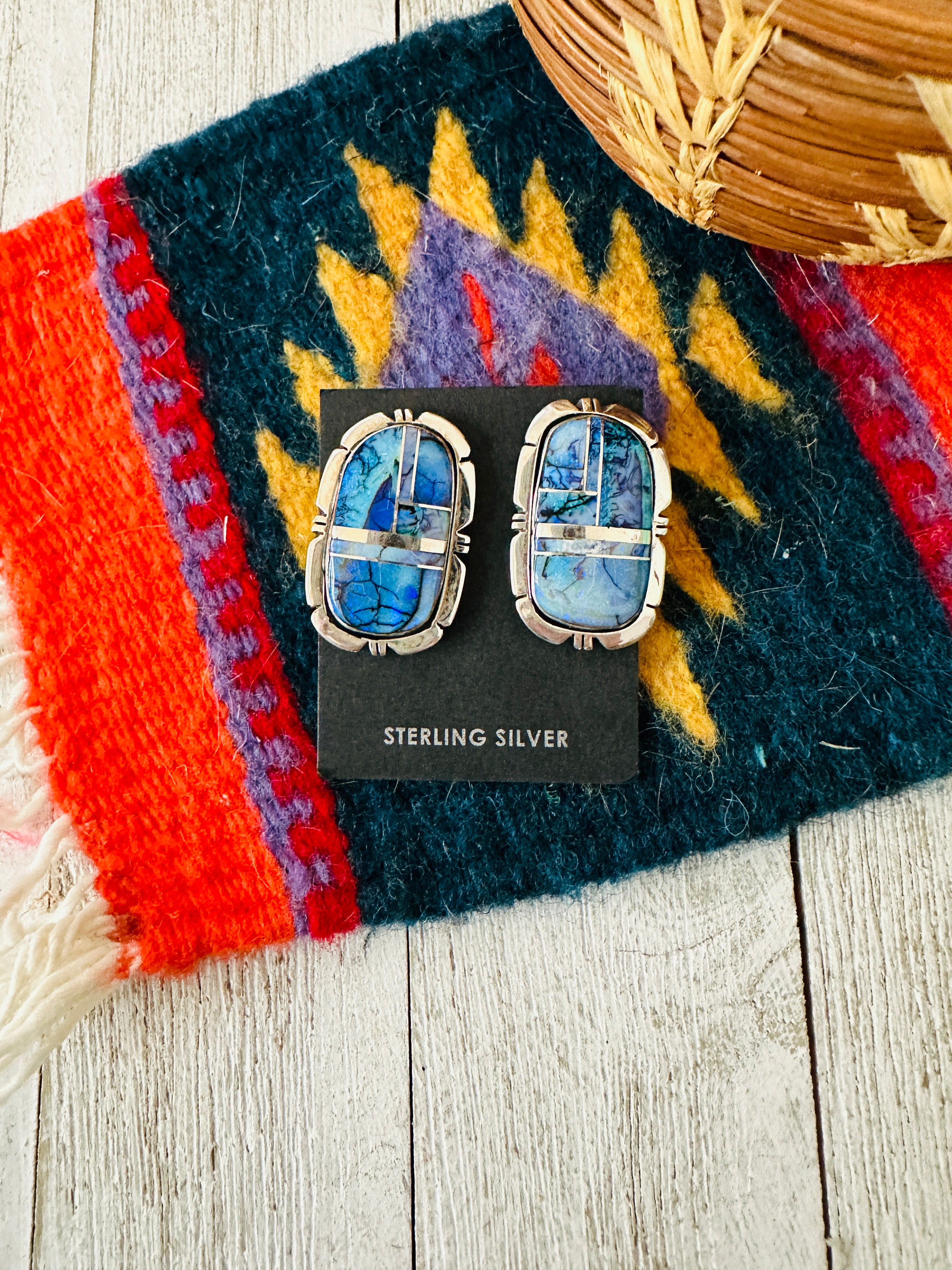 Navajo Opal & Sterling Silver Inlay Post Earrings