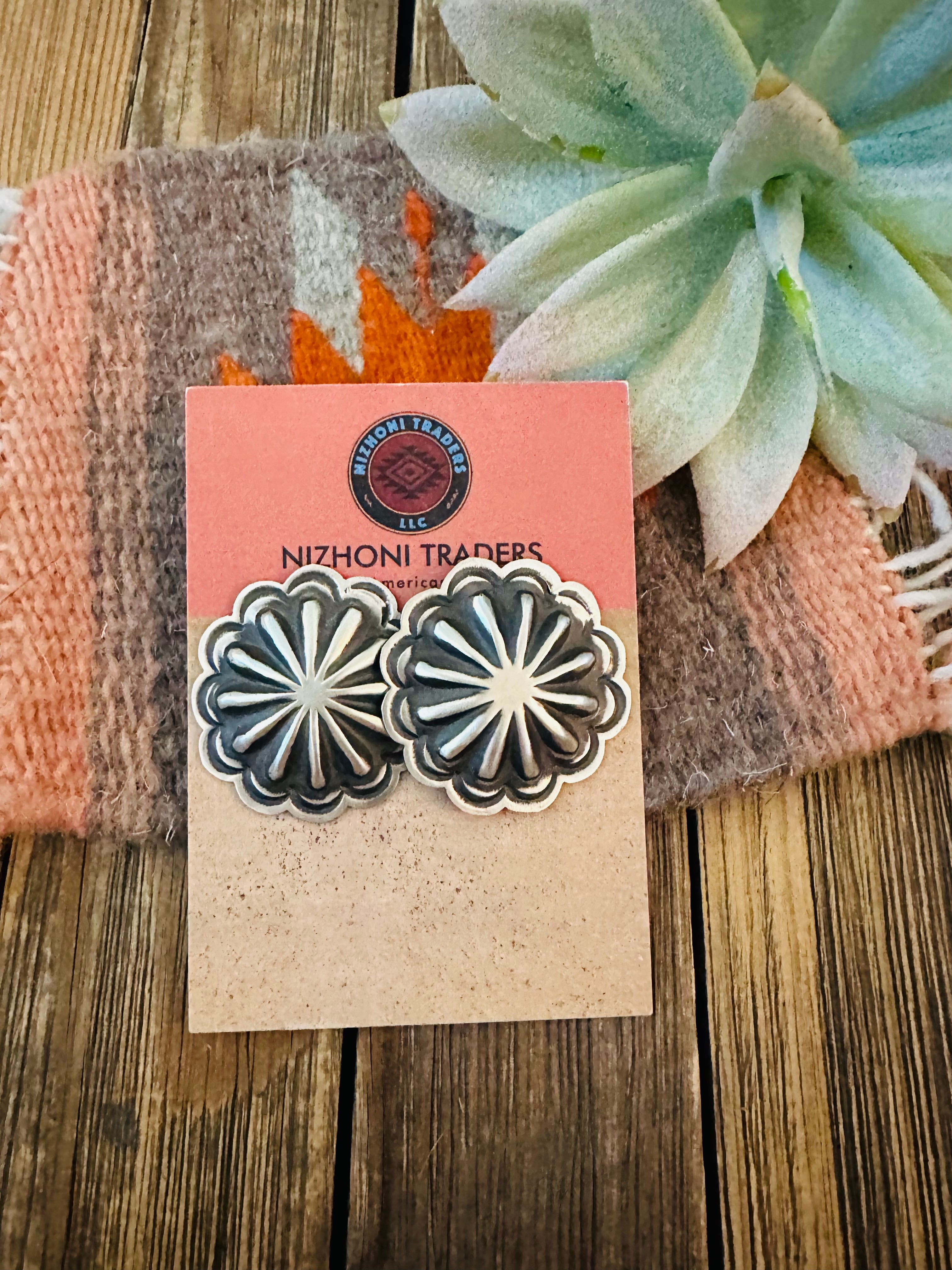 Navajo Sterling Silver Concho Stud Earrings