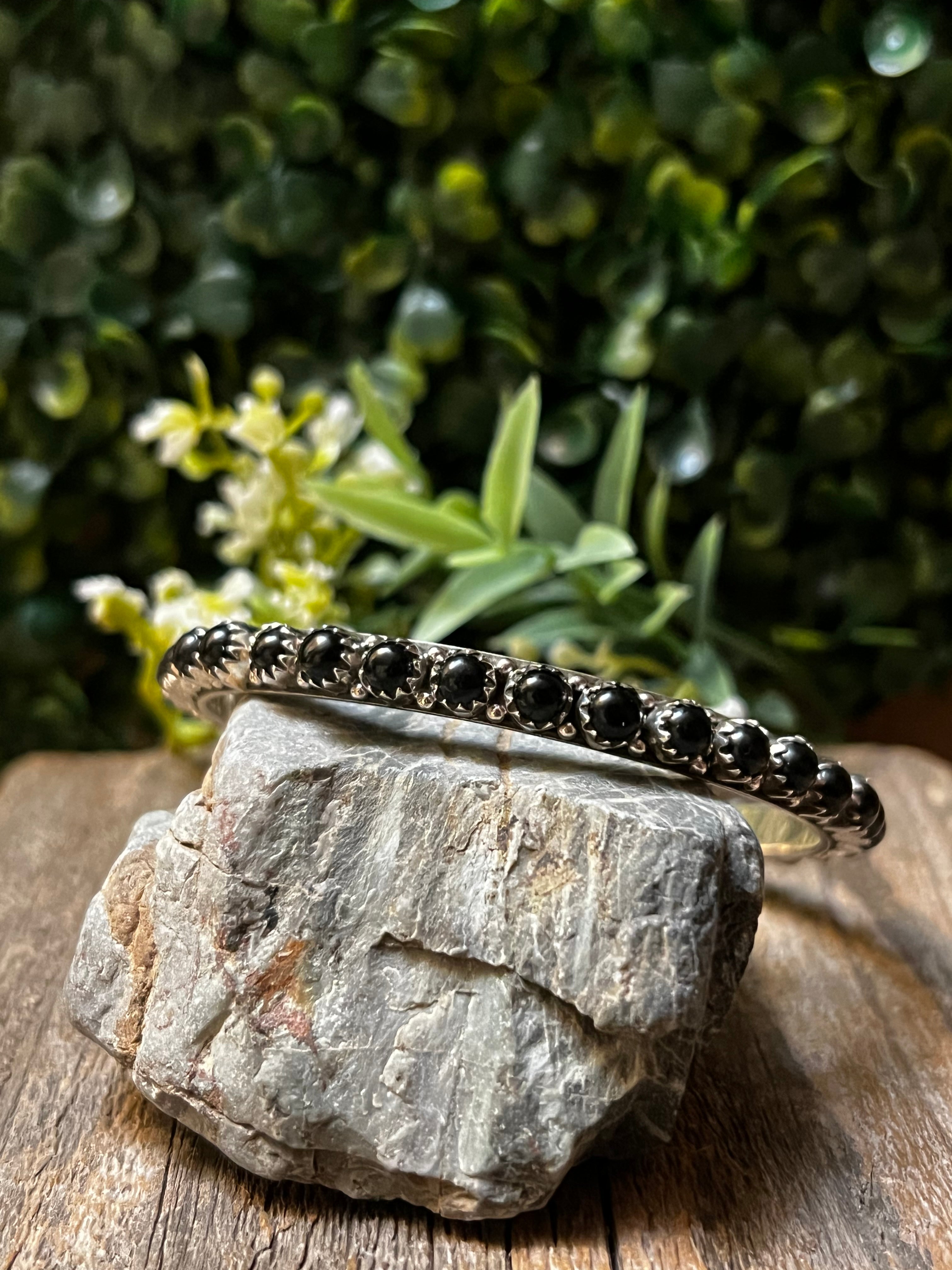 Handmade Black Onyx & Sterling Silver Custom Bangles Size 8