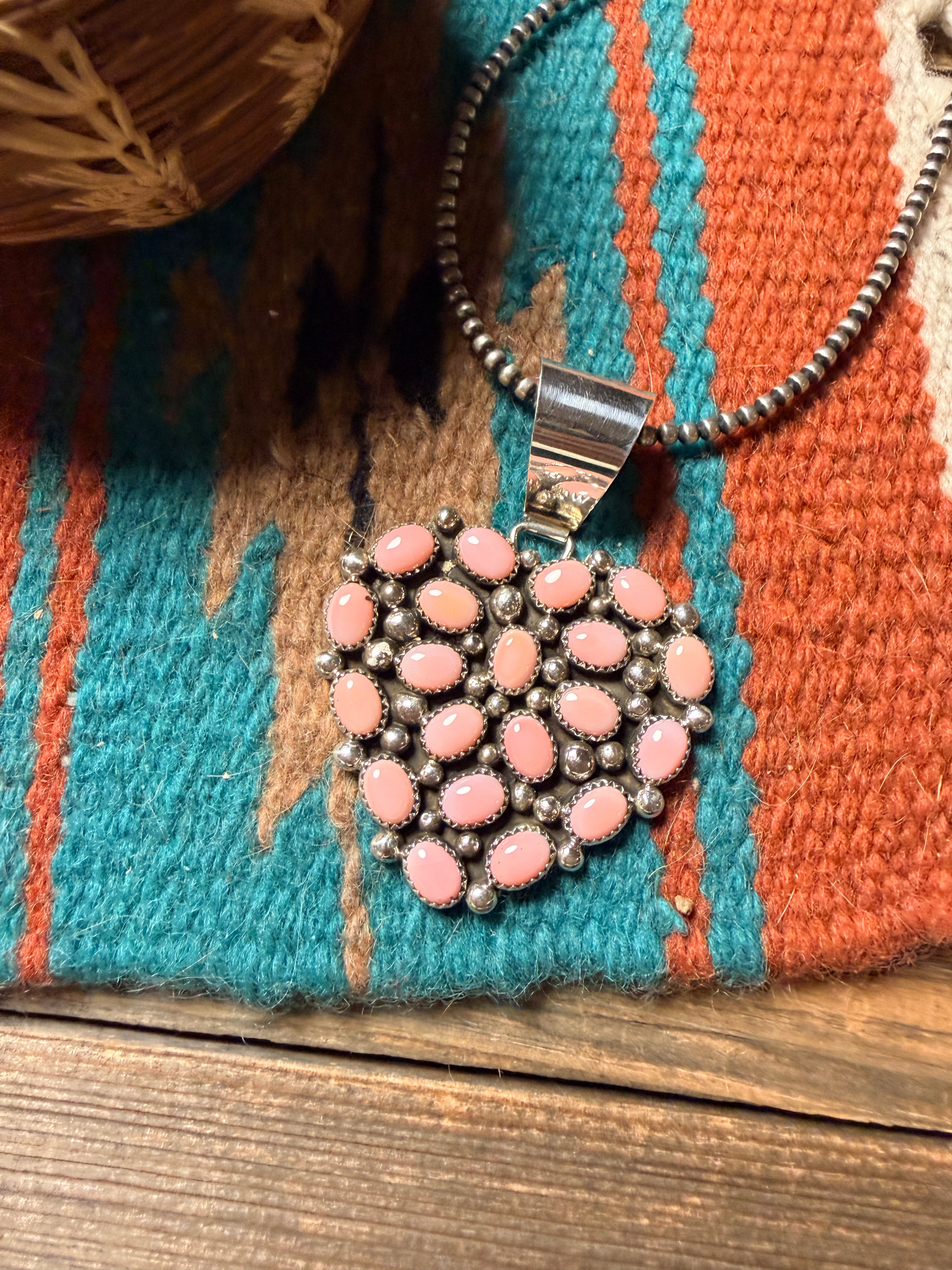Handcrafted Sterling Silver & Queen Pink Conch Cluster Heart Pendant