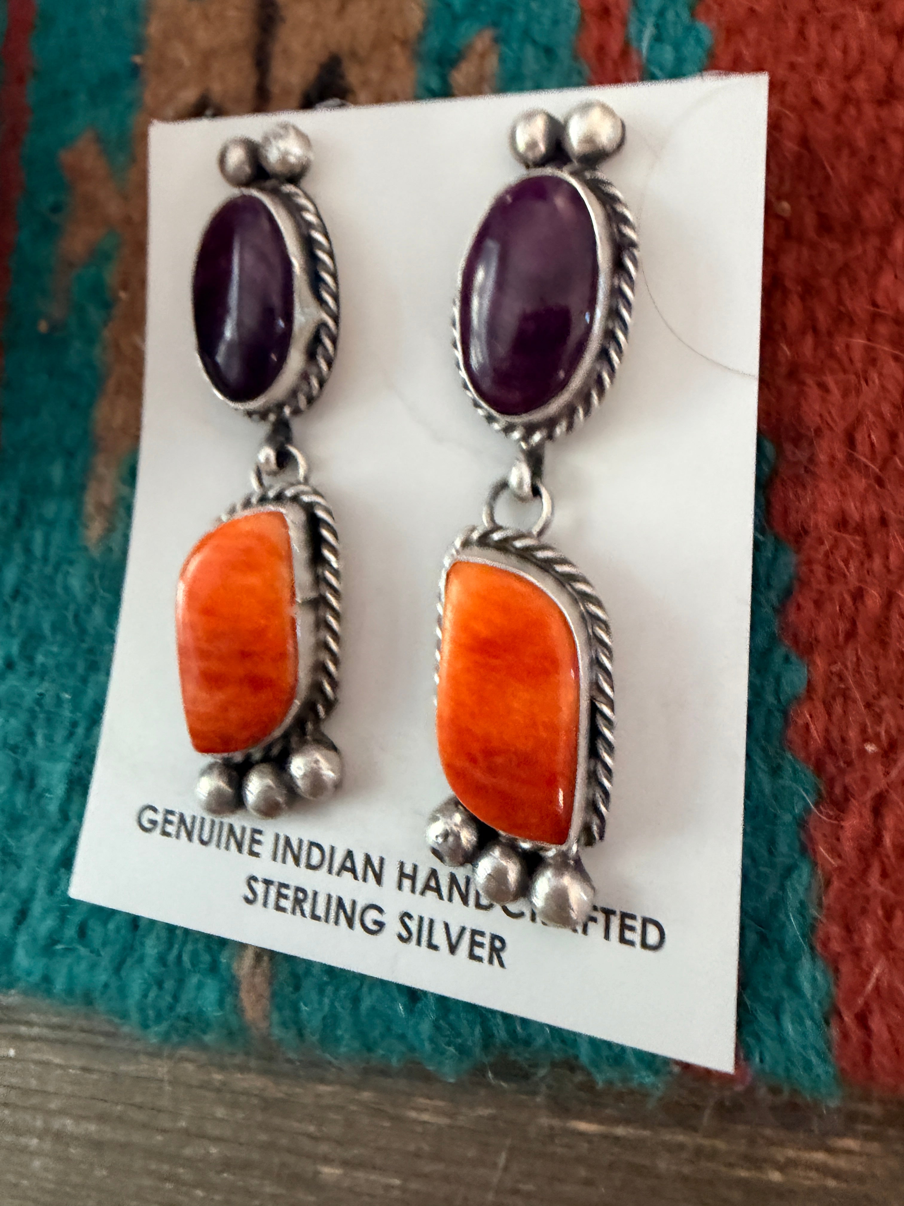 Handcrafted Spiny Oyster & Sterling Silver Dangle Earrings by Vicky Hicks