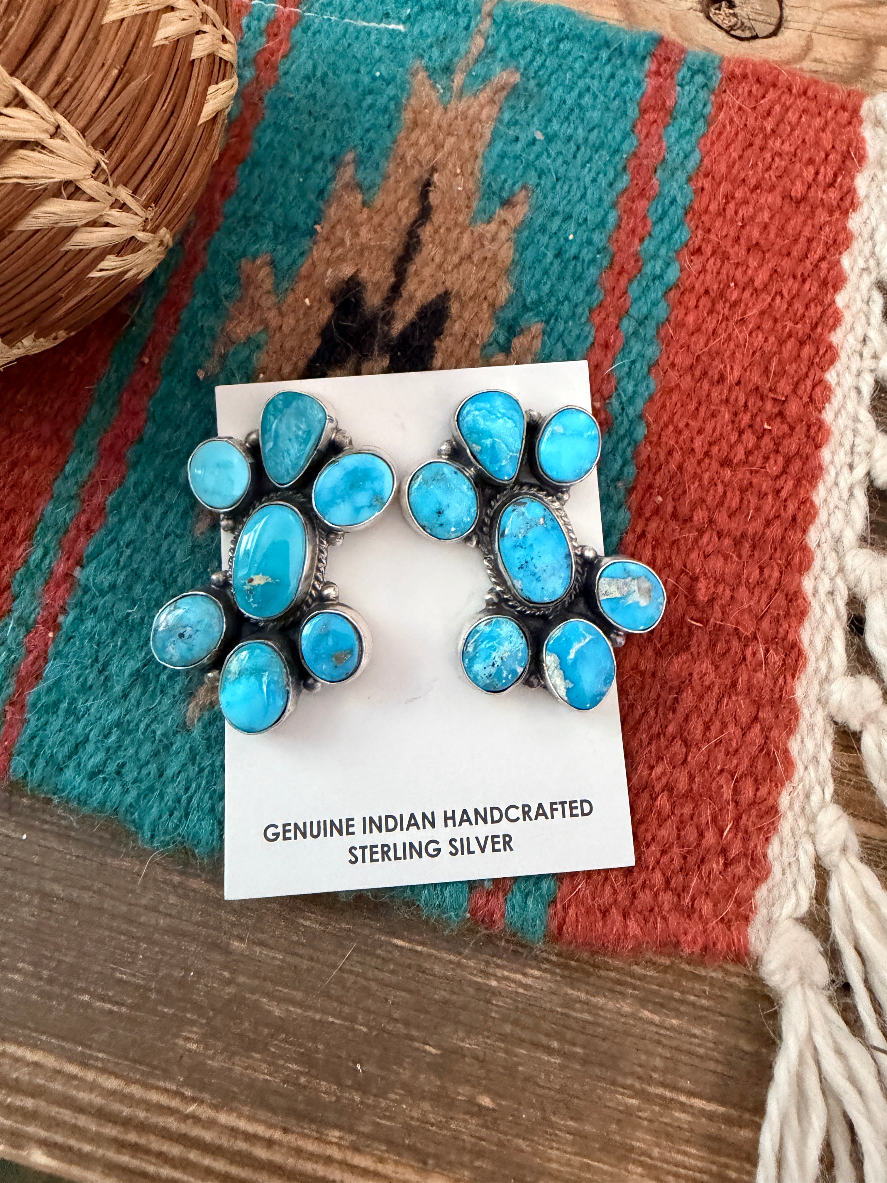 Handcrafted Turquoise & Sterling Silver Cluster Post Earrings
