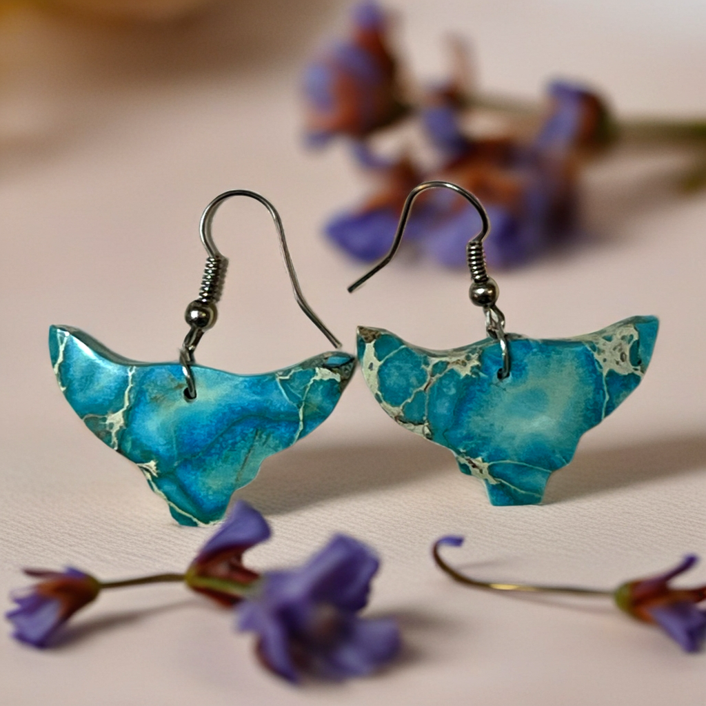 Handcrafted Indigo Turquoise Bull Head Slab Sterling Silver Earrings