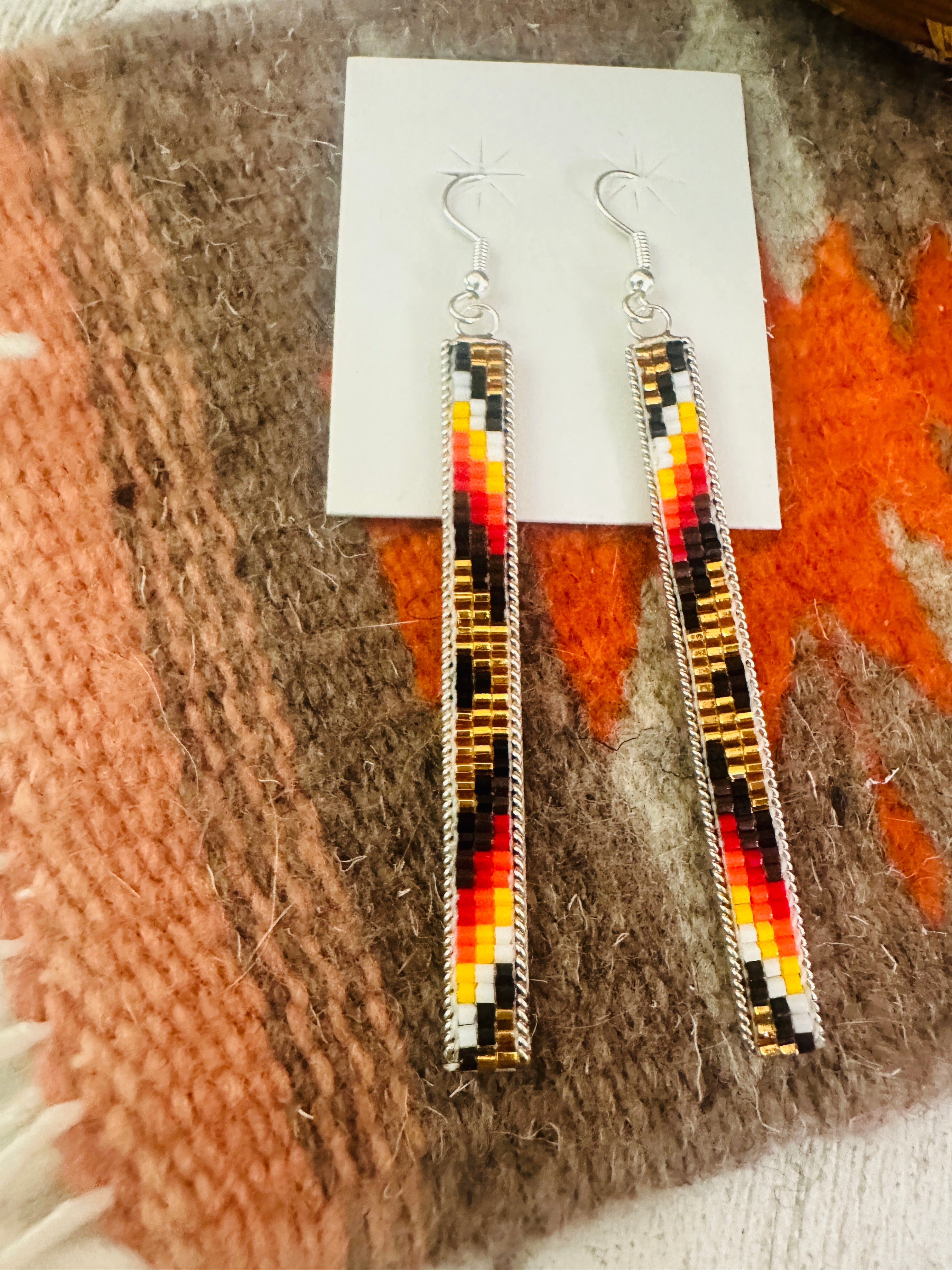 Navajo Handmade Multicolor Beaded Dangle Earrings