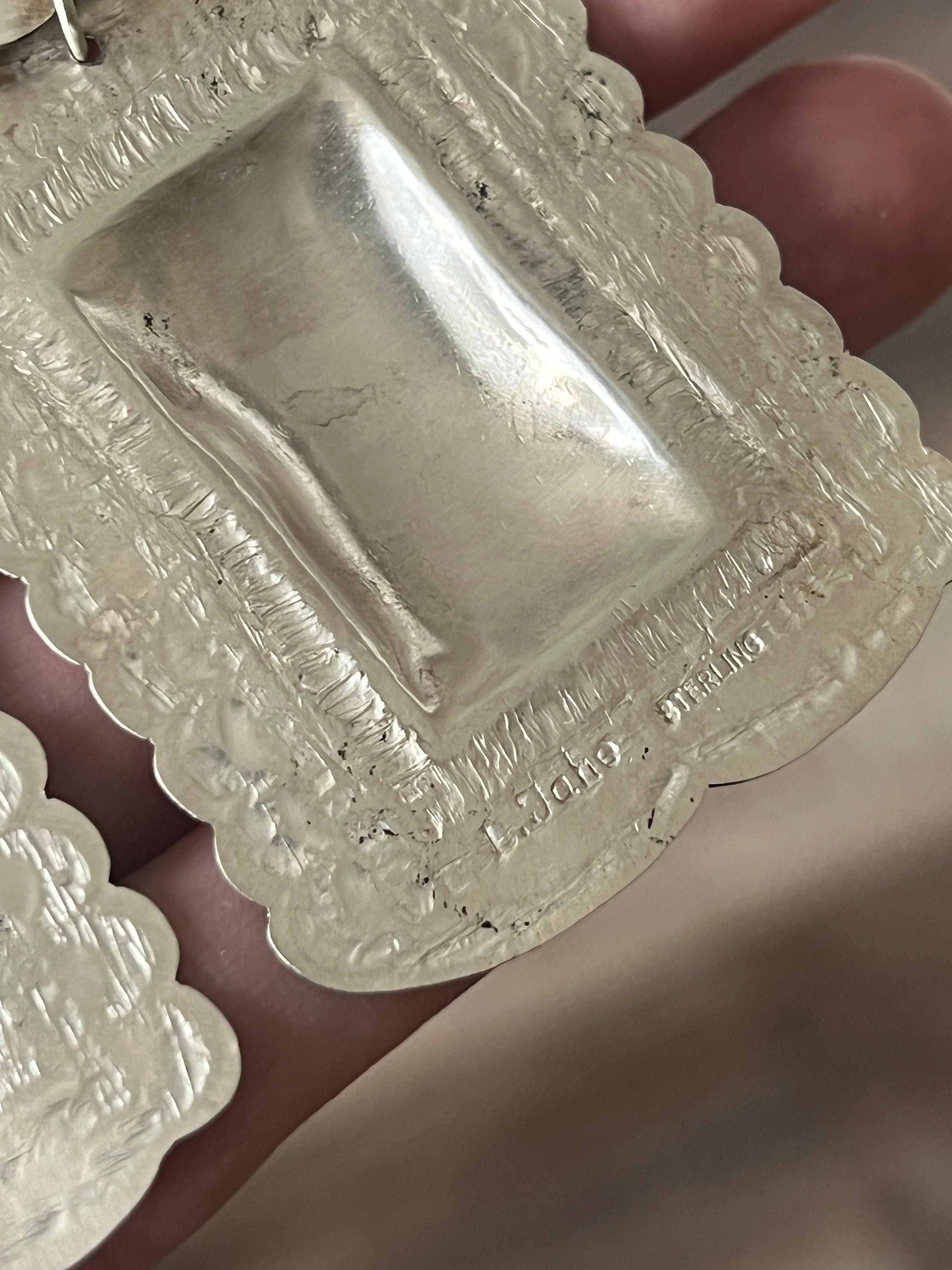 Handcrafted Sterling Silver Stamped Repousse Rectangle Earrings by Leander Tahe, R2