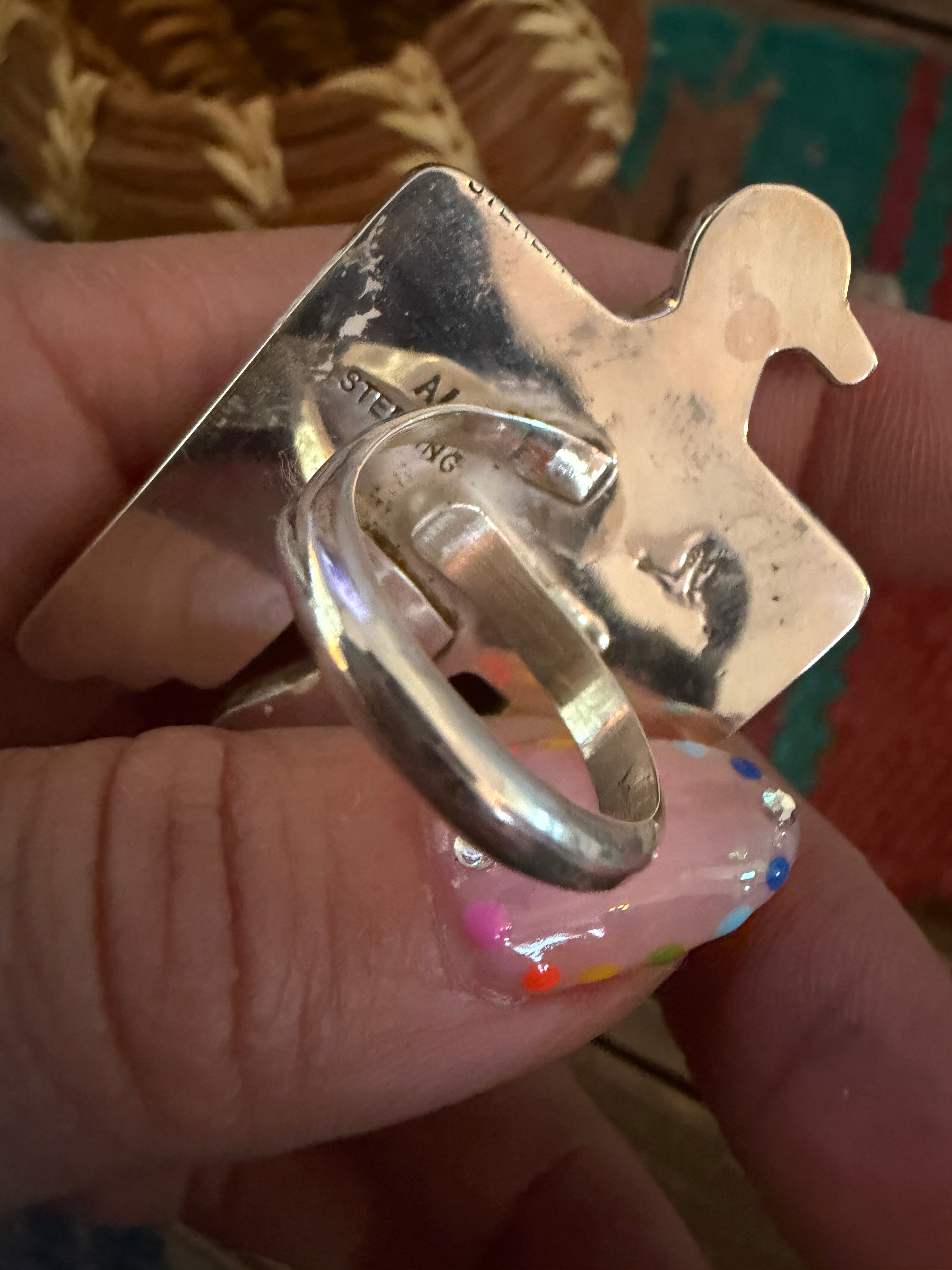Handcraftedt Sterling Silver Thunderbird Adjustable Ring